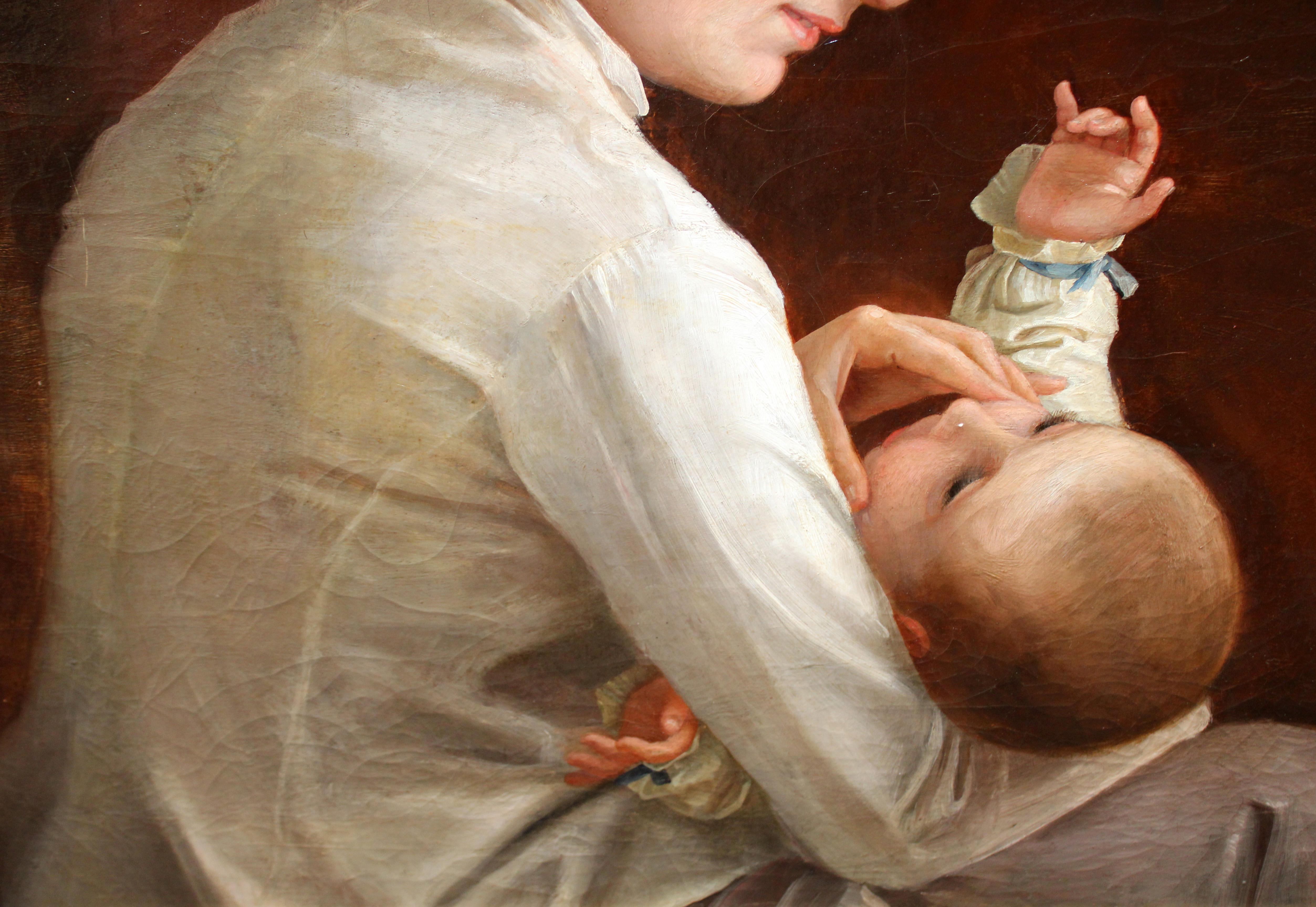 Óleo sobre lienzo - Maternidad - Figurative Painting Marrón de Modesto Teixidor y Torres
