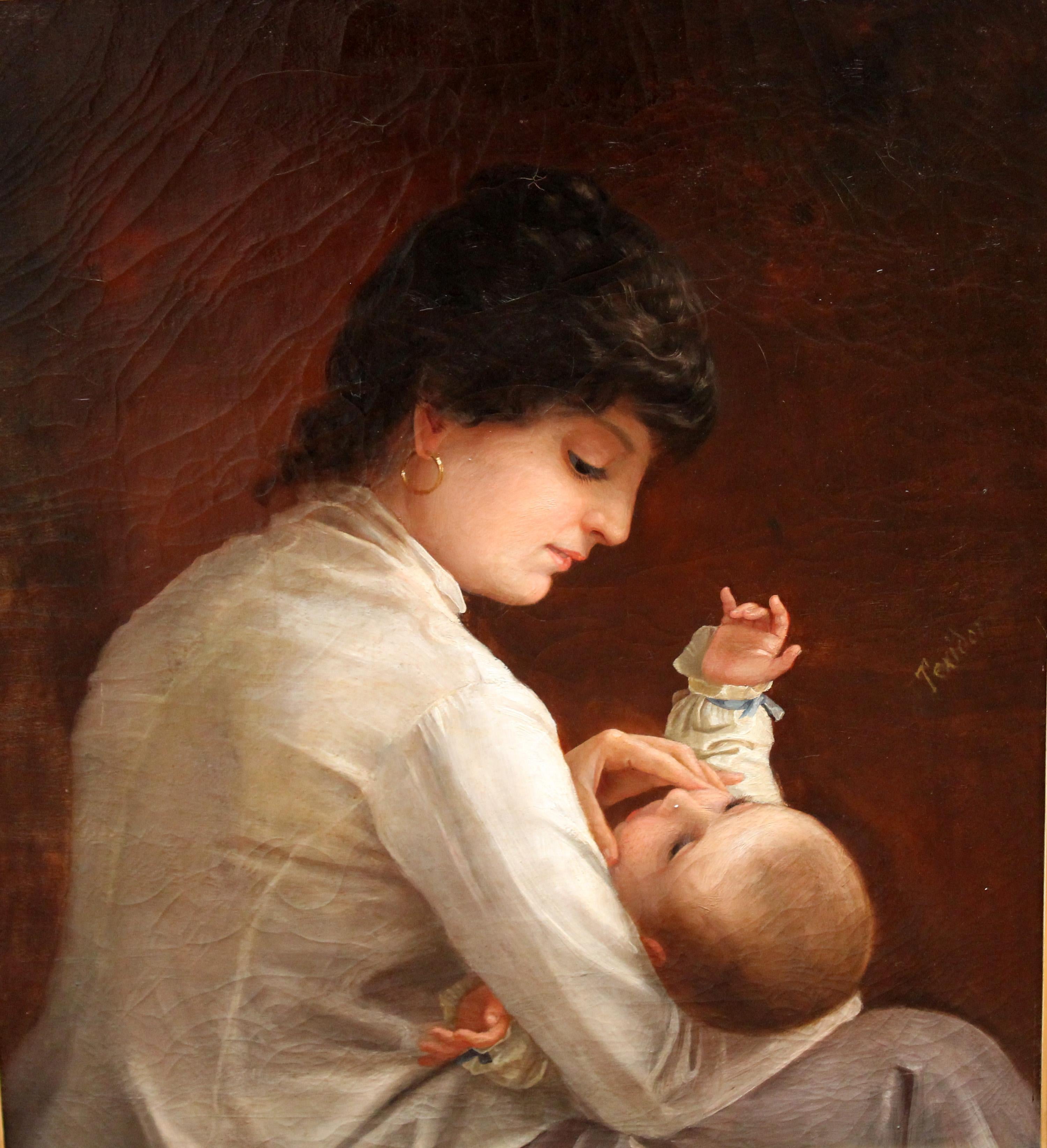 Figurative Painting de Modesto Teixidor y Torres - Óleo sobre lienzo - Maternidad