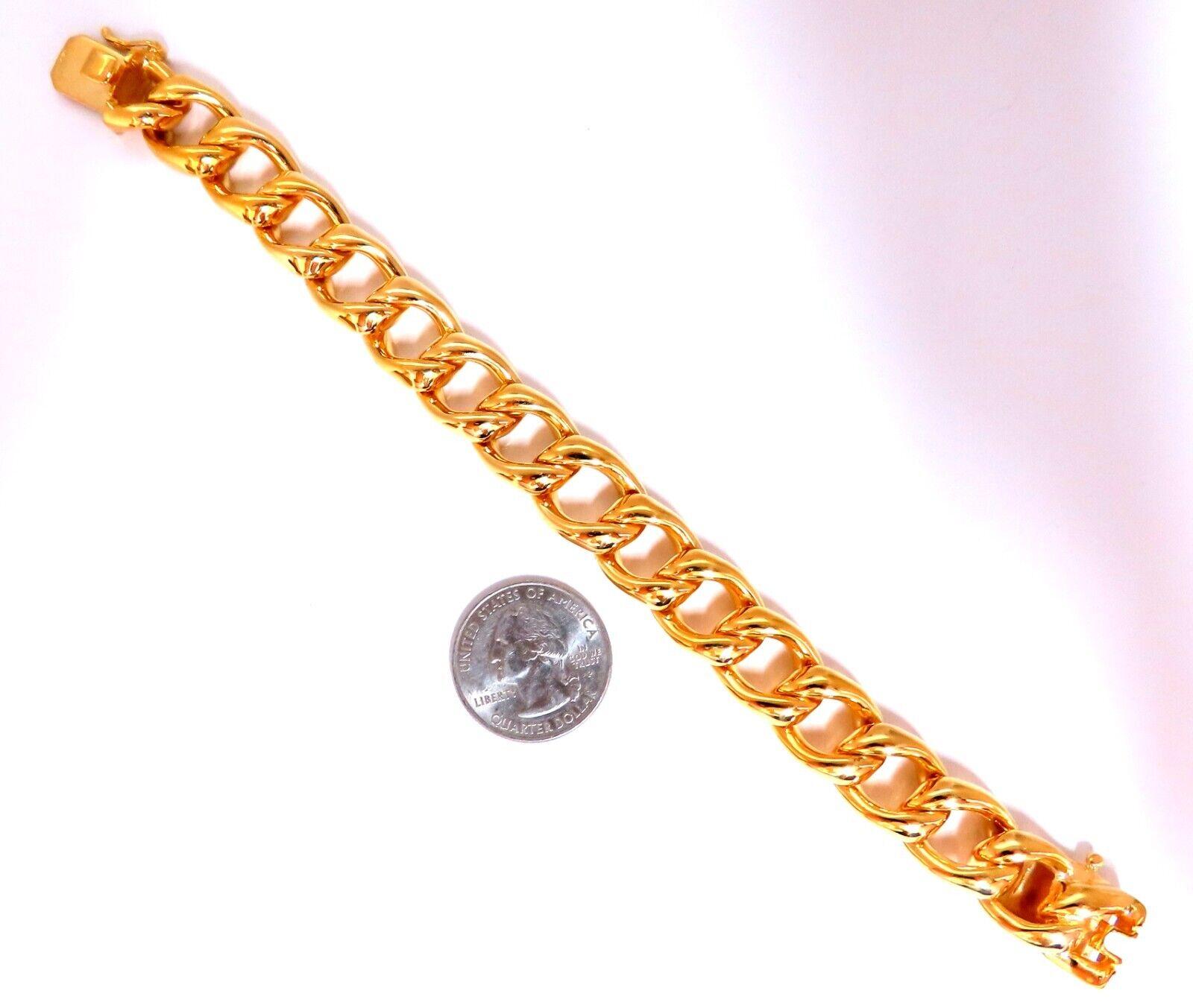 Cuban Link Bracelet

Durable, Well Made

14kt. yellow gold

63 Grams.

15 mm wide

7.75 inch long

Snap Clasp Closure