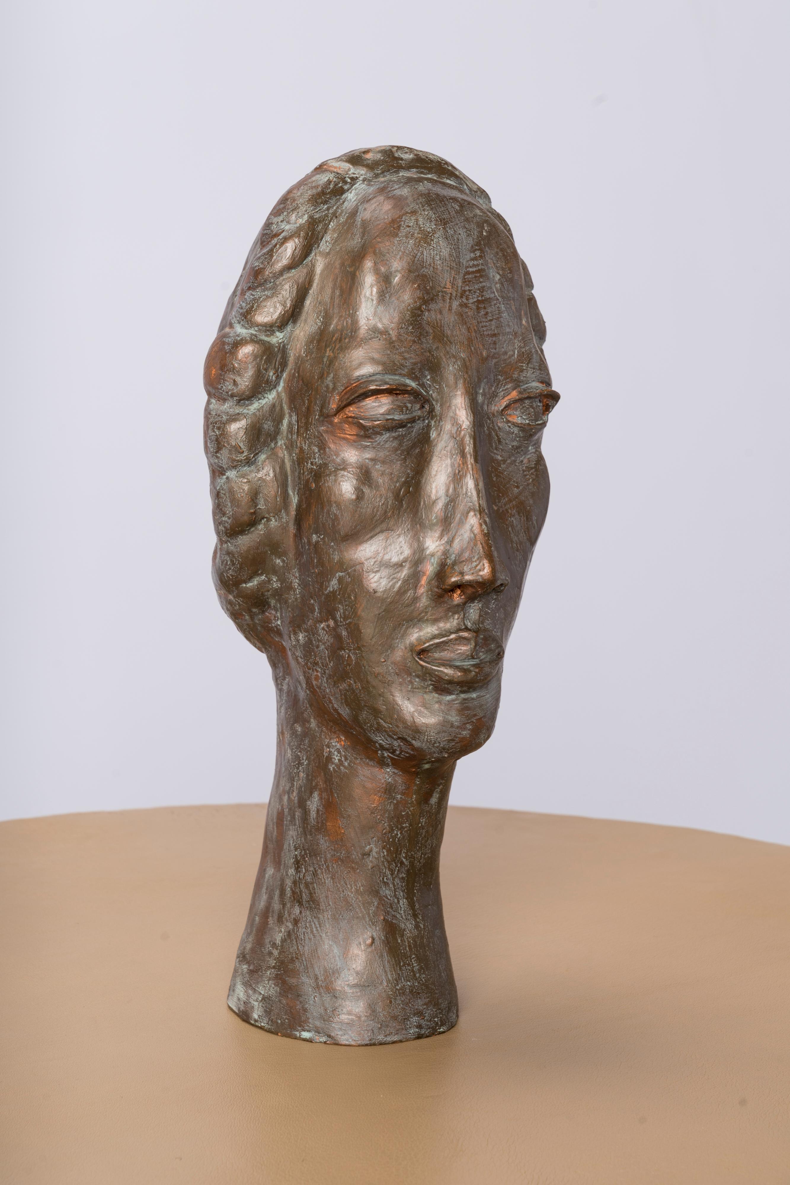 Art déco Buste de femme en terre cuite patinée d'inspiration Modigliani, France, années 1930