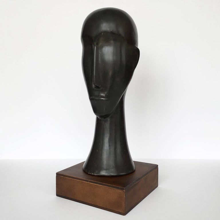Modigliani Style Modernist Ceramic Male Head Sculpture at 1stDibs