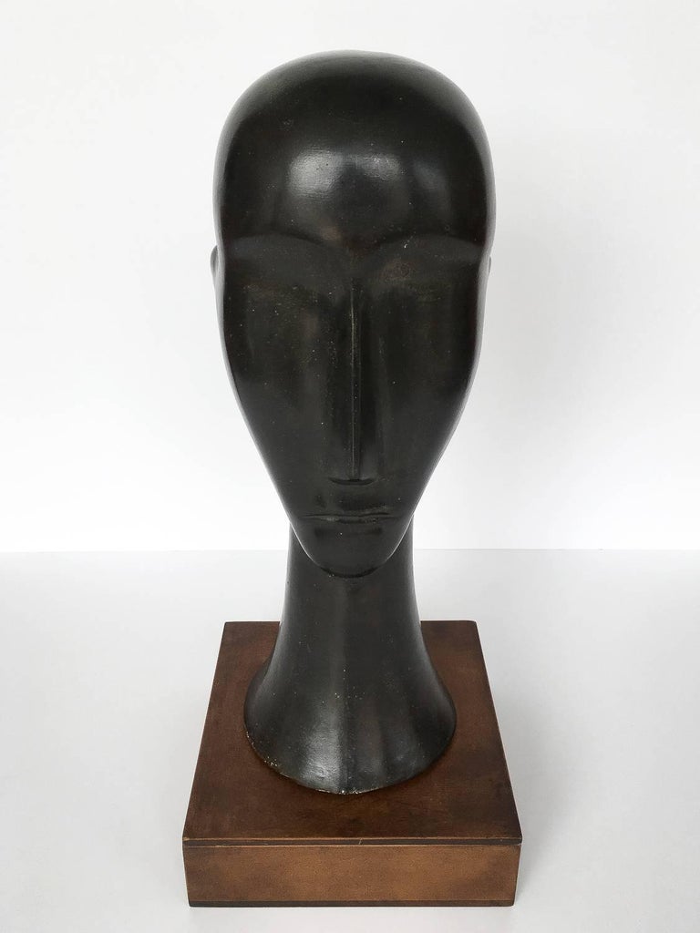 Modigliani Style Modernist Ceramic Male Head Sculpture at 1stDibs