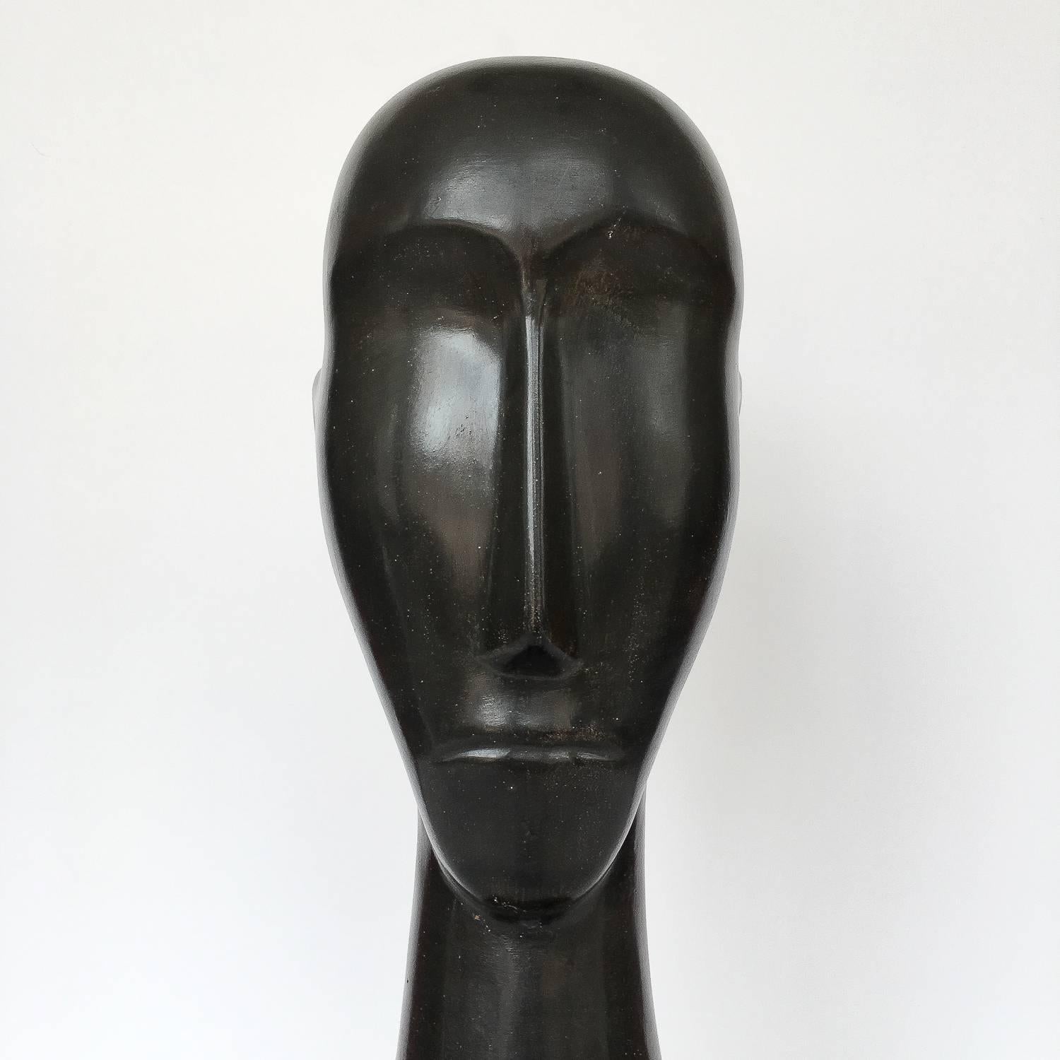 Mid-Century Modern Modigliani Style Modernist Ceramic Male Head Sculpture