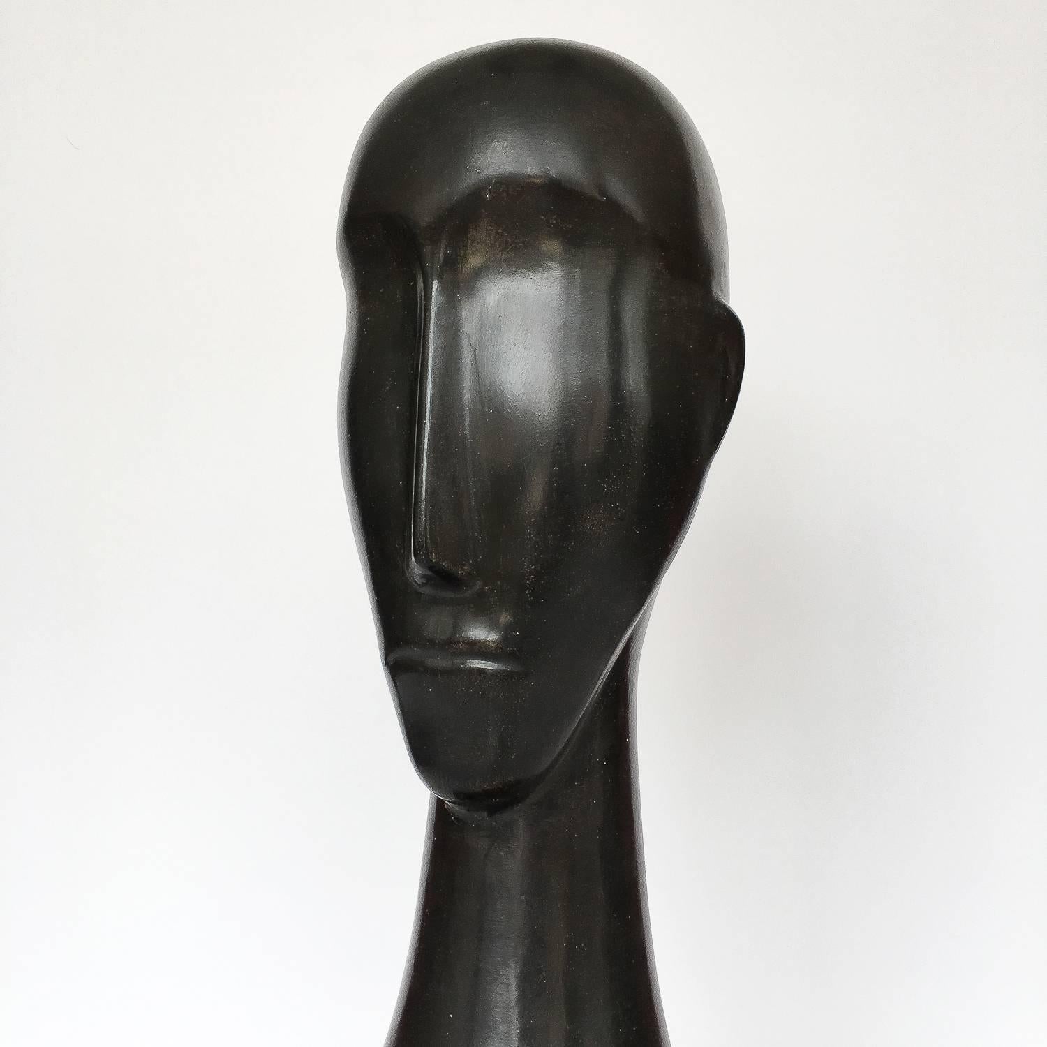 American Modigliani Style Modernist Ceramic Male Head Sculpture