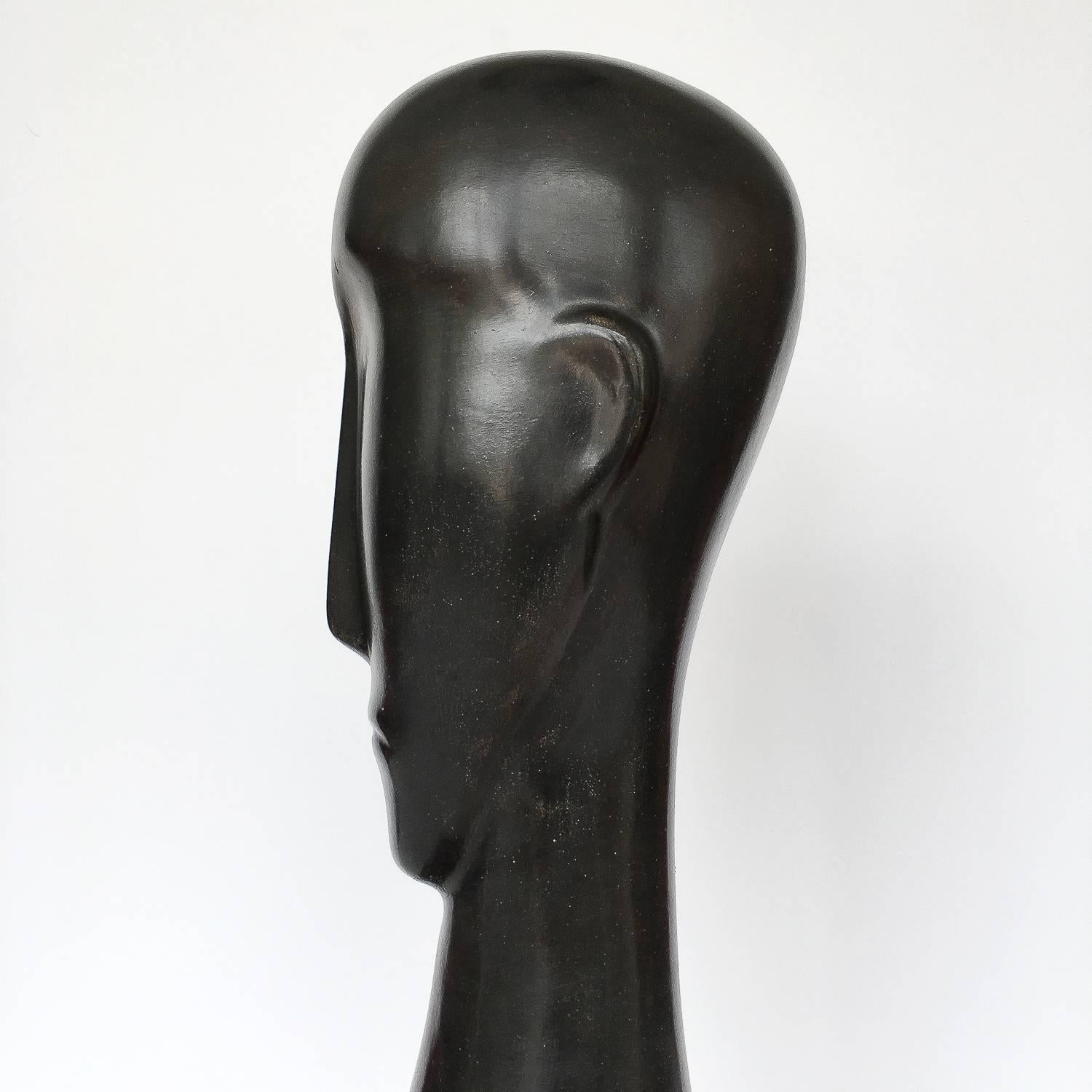 Modigliani Style Modernist Ceramic Male Head Sculpture In Good Condition In Chicago, IL