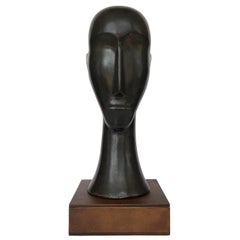 Modigliani Style Modernist Ceramic Male Head Sculpture