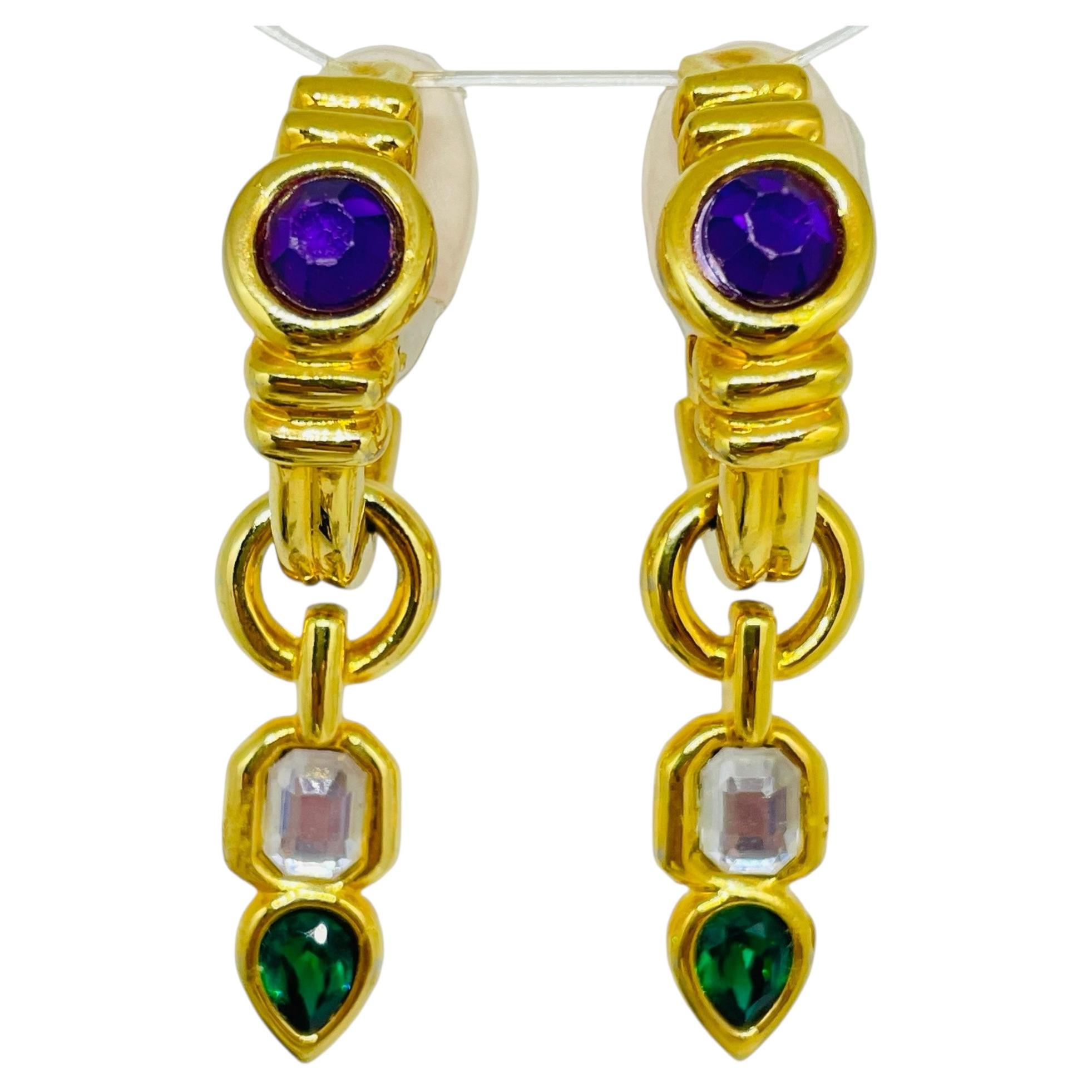 MODLE signiert Vintage Gold Ton Glas Töne Designer Clip auf Ohrringe