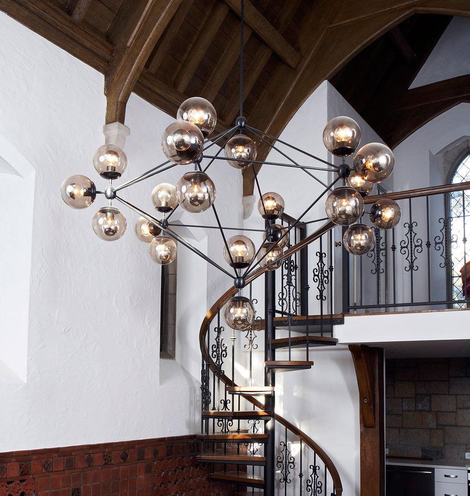 American Modo 21-Globe Chandelier in Bronze and Clear by Jason Miller for Roll & Hill