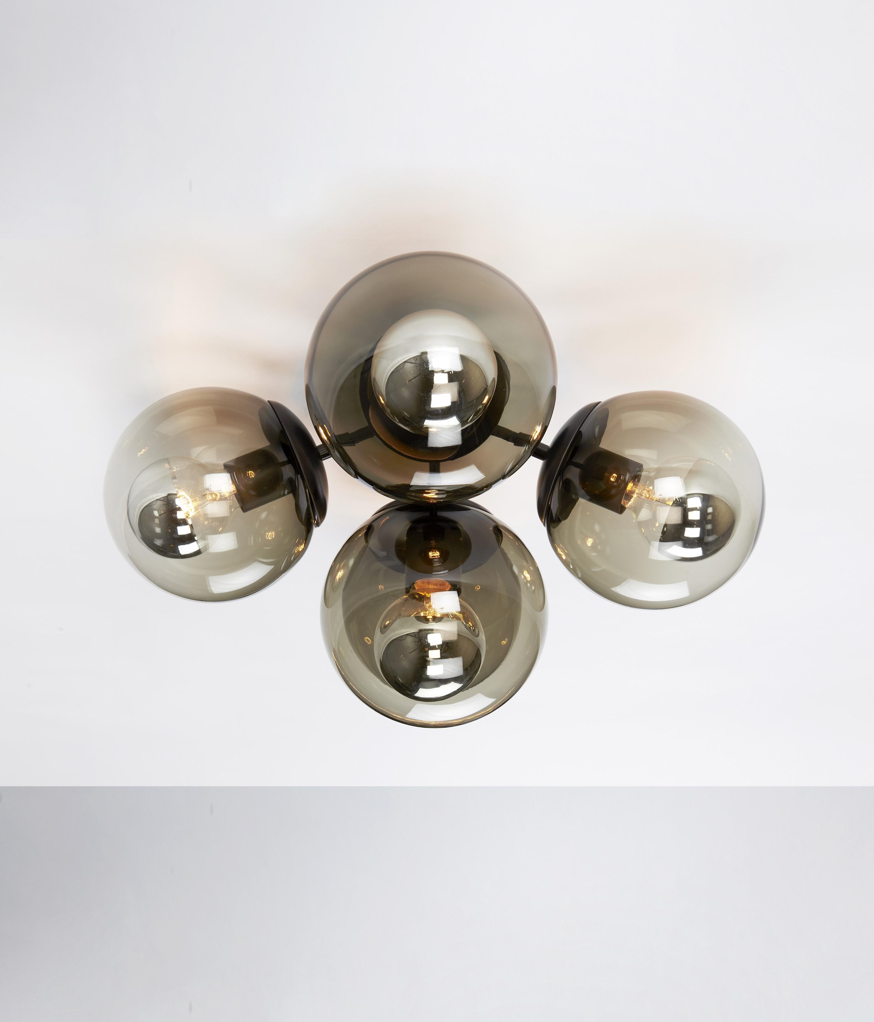 Modern Modo 5-Globe Ceiling Mount in Black and Smoke by Jason Miller for Roll & Hill