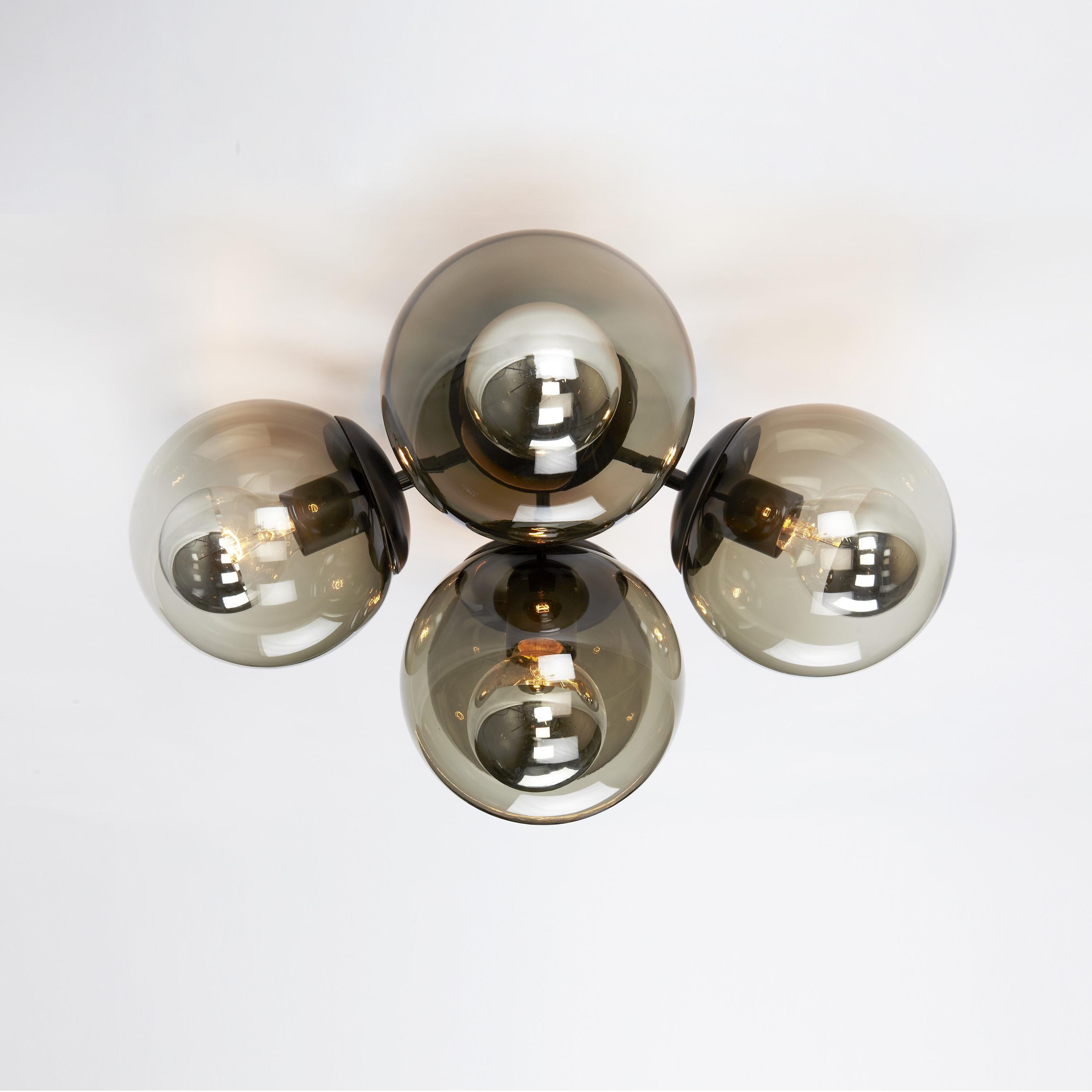 Modern Modo 5-Globe Ceiling Mount in Bronze and Clear by Jason Miller for Roll & Hill