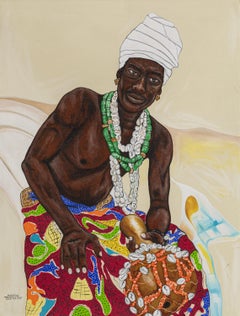 Gardien des Mystères - 21st Century, Contemporary portrait, Mixed media, Africa
