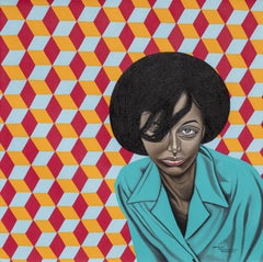 L
âme en Reflet - 21. Jahrhundert, Zeitgenössisches Porträt, Mischtechnik, Afrika