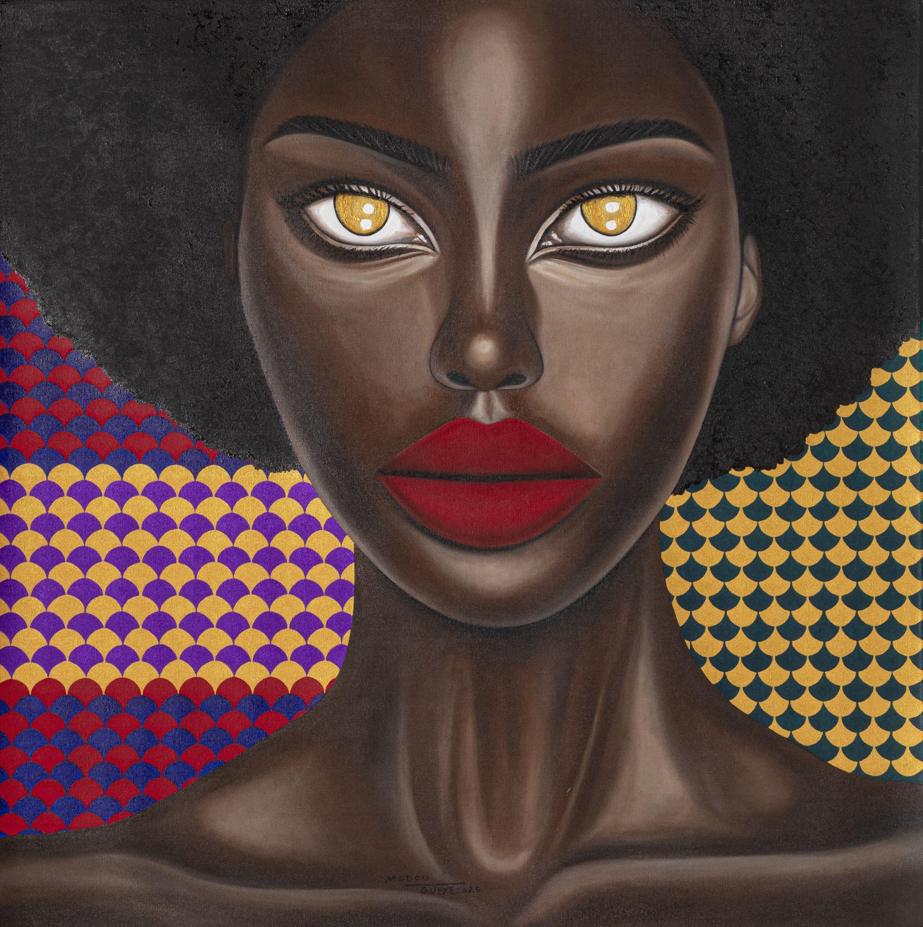 Modou Guèye Portrait Painting – Mami Wata - 21. Jahrhundert, Zeitgenössisches Porträt, Mischtechnik, Afrika