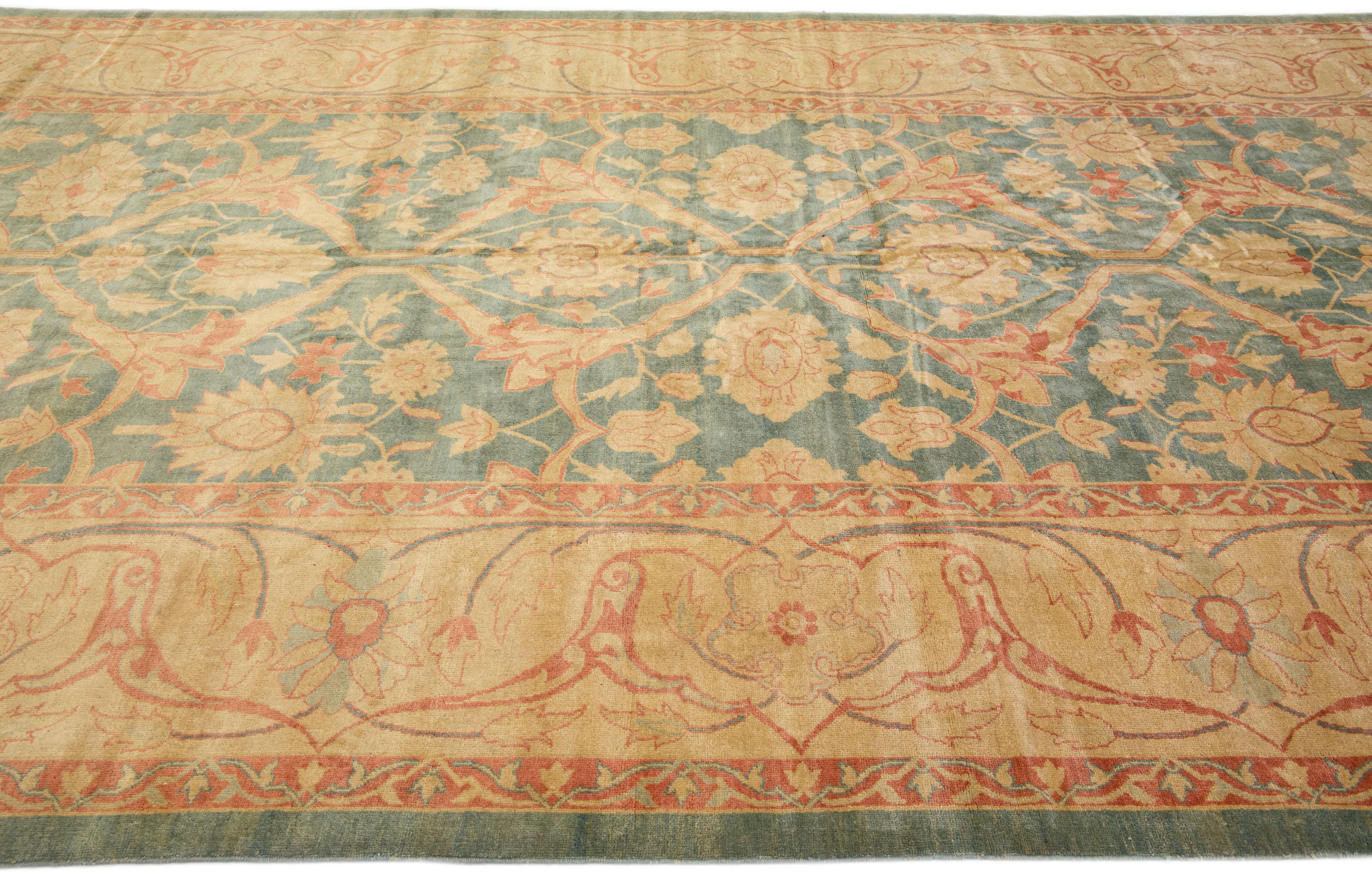 Contemporary Modern Sultanabad Handmade Floral Motif Persian Long Wool Rug For Sale