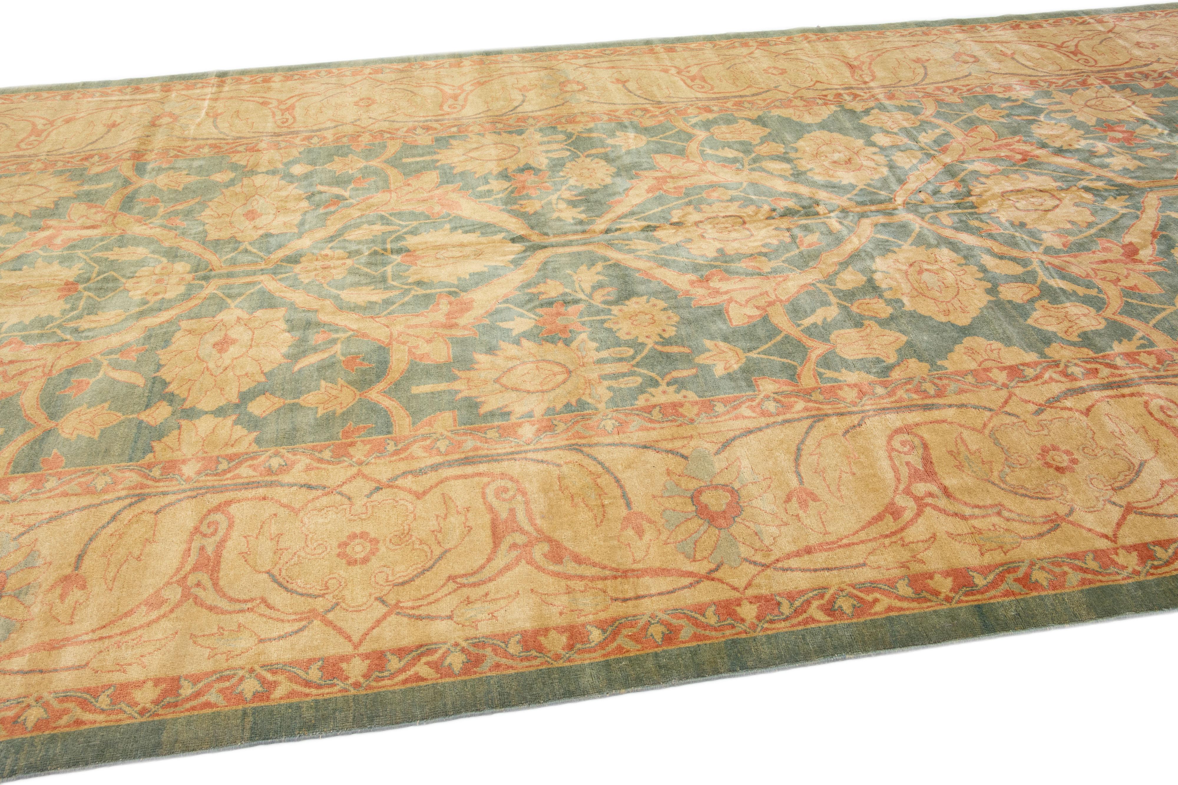 Modern Sultanabad Handmade Floral Motif Persian Long Wool Rug For Sale 1