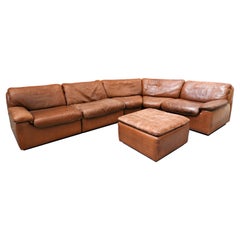 Mid-Century Modern Modulable Cognac Leather Sofa by De Sede