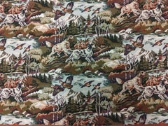 Modulair Brown Dogs Gobelin Pouf in Solid Walnut Base