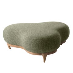 Modulair Green Pouf in Tweed Fabric and Solid Walnut Frame by Nigel Coates