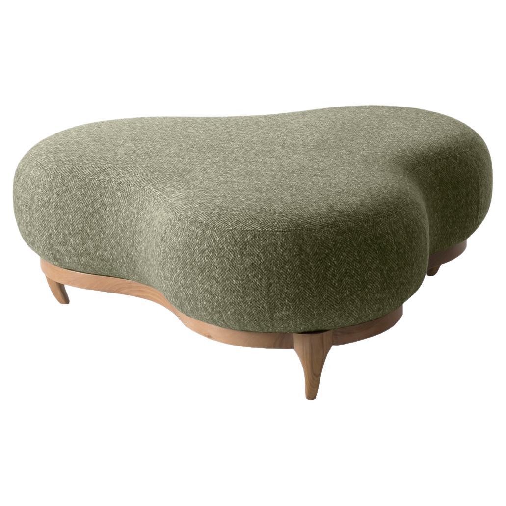 Modulair Green Pouf in Tweed Fabric and Solid Walnut Frame by Nigel Coates For Sale