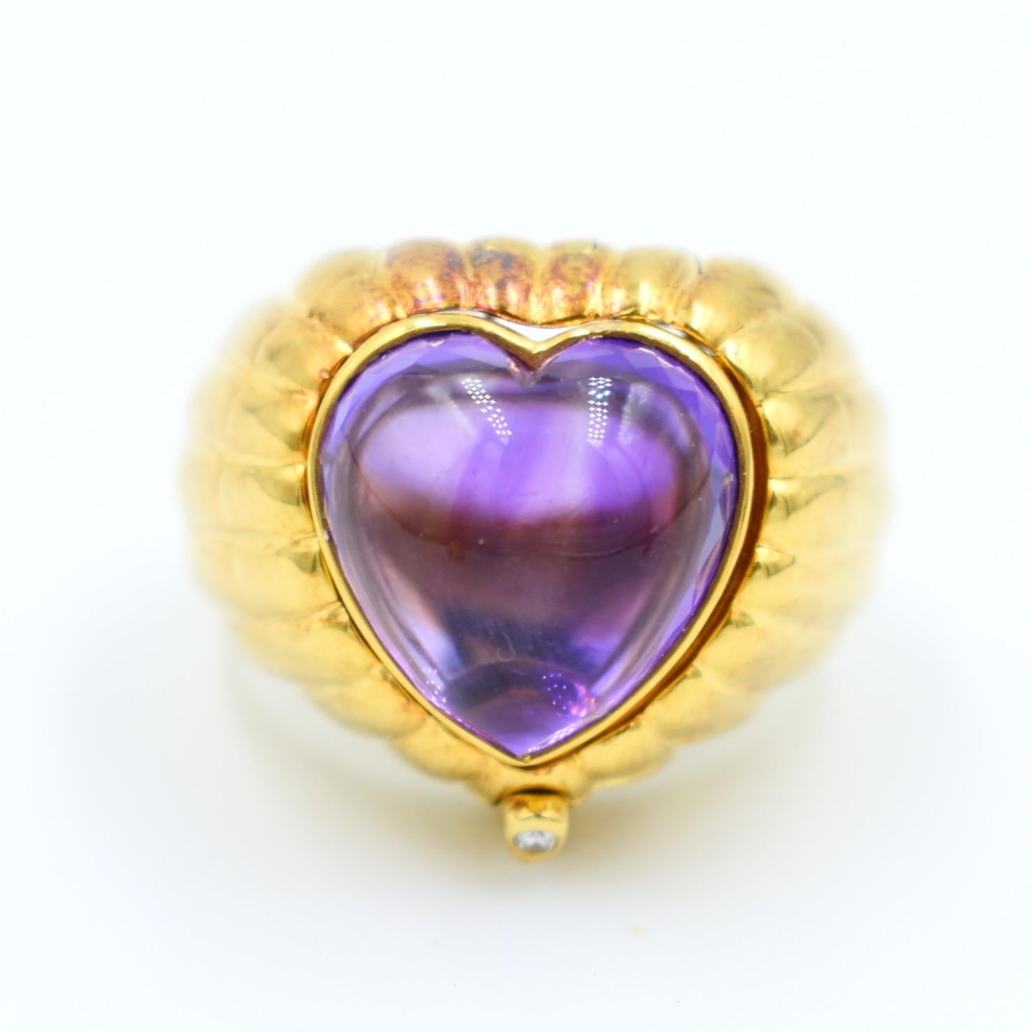 Modular 3-in-1 Heart Ring in Gold with Amethyst, Citrine, Tourmaline Cabochons In Good Condition For Sale In PARIS, FR