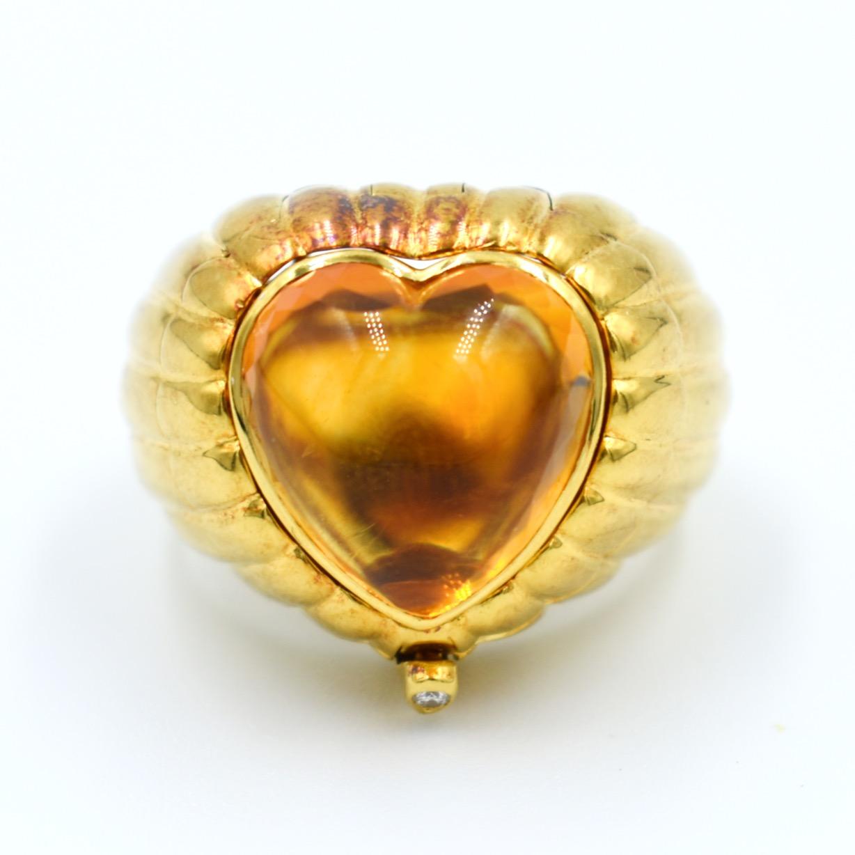 Women's Modular 3-in-1 Heart Ring in Gold with Amethyst, Citrine, Tourmaline Cabochons For Sale