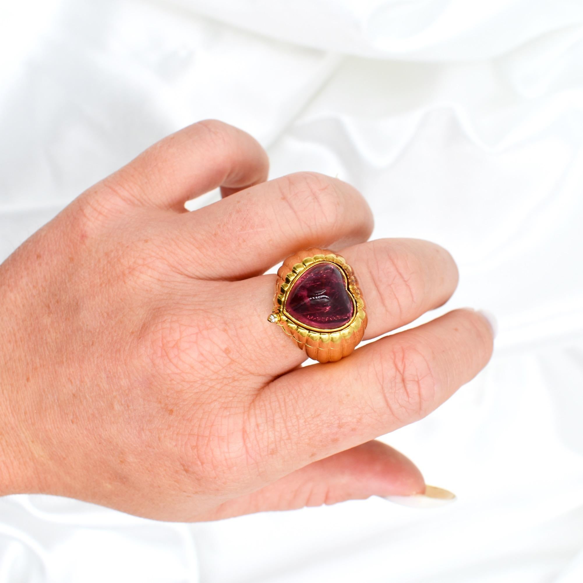 Modular 3-in-1 Heart Ring in Gold with Amethyst, Citrine, Tourmaline Cabochons For Sale 5