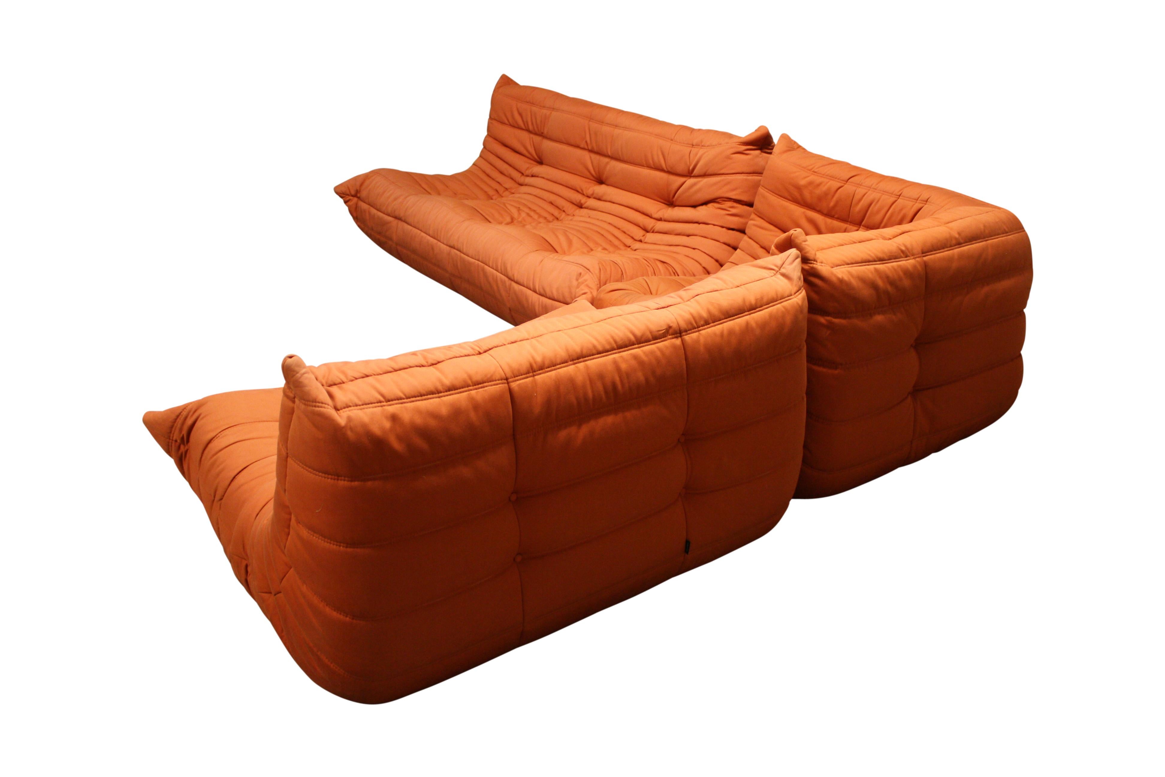 The iconic Togo sofa, originally designed by Michael Ducaroy for Ligne Roset in 1973, has become a design classic. 

This three-piece modular set is incredibly versatile and can be configured into one corner sofa or split for a multitude of