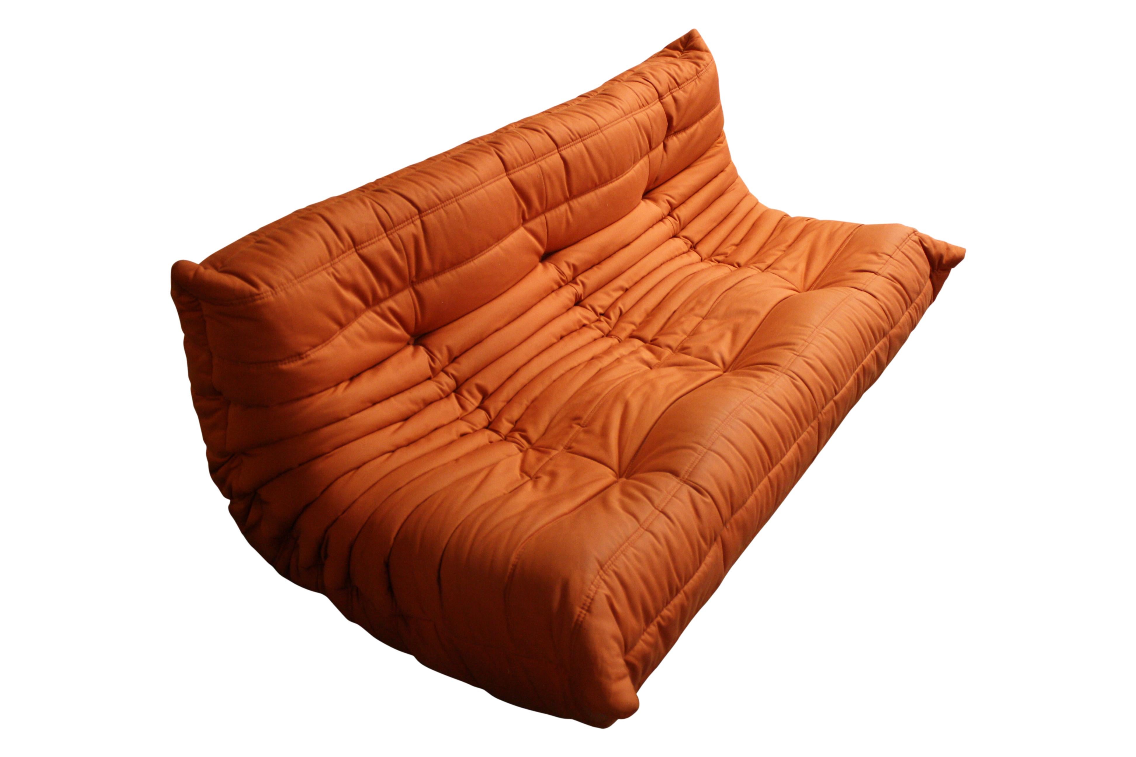 French Modular 3-Piece Orange Sofa by Michel Ducaroy for Ligne Roset