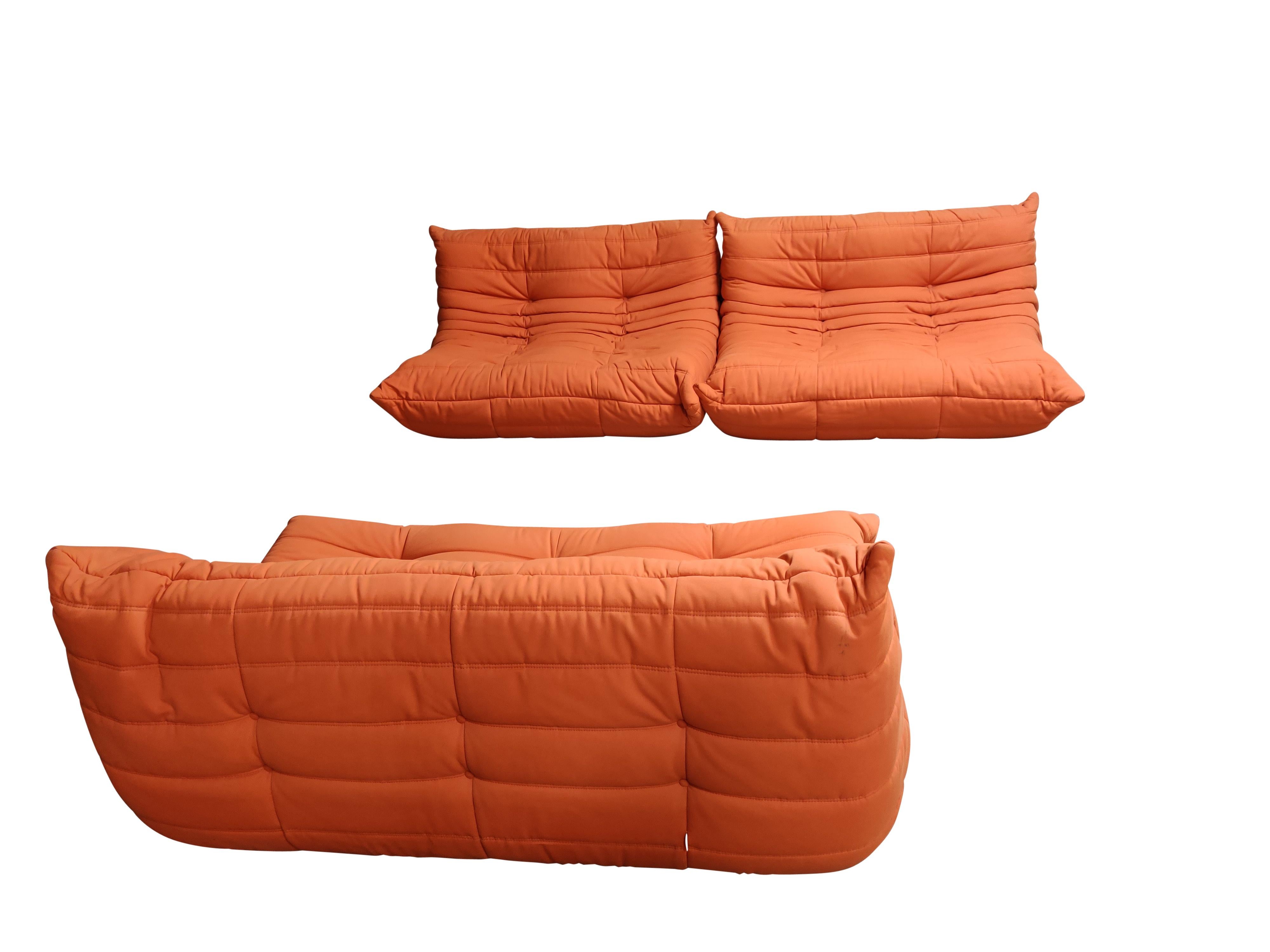 Late 20th Century Modular 3-Piece Orange Sofa by Michel Ducaroy for Ligne Roset