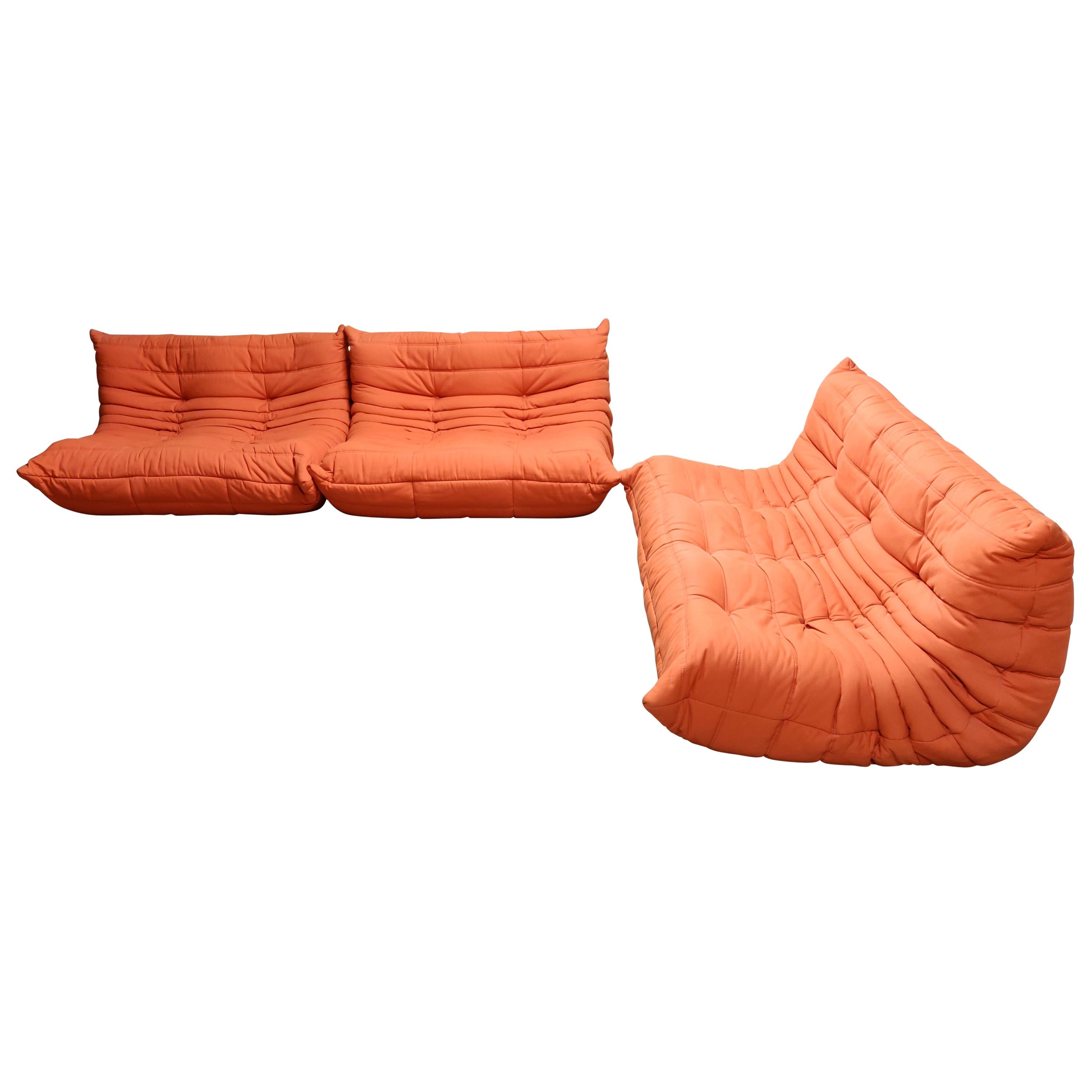 Modular 3-Piece Orange Sofa by Michel Ducaroy for Ligne Roset