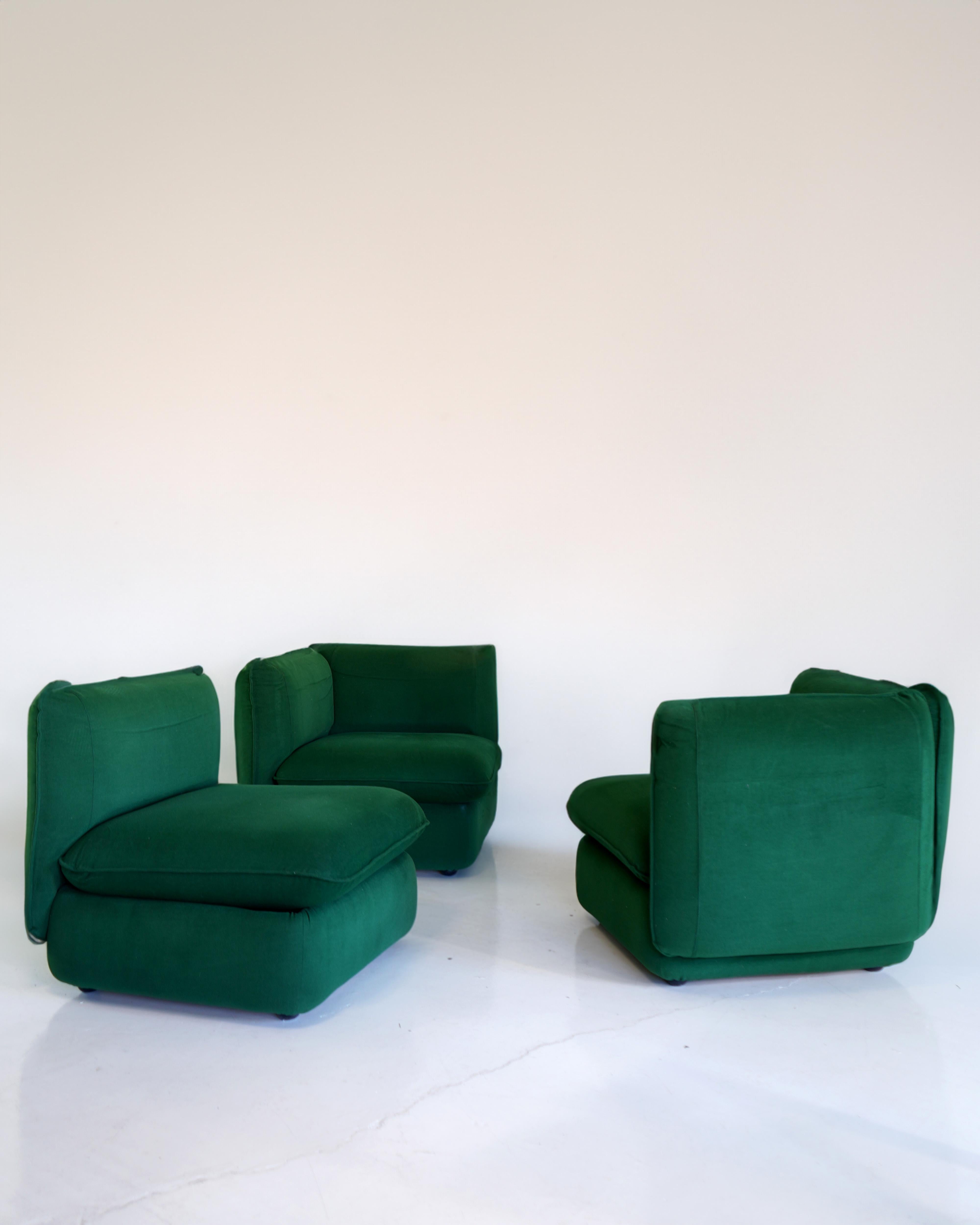 Modulares 3-Sitz-Sofa aus grüner Chenille, IPE Cavalli, Italien (Moderne) im Angebot