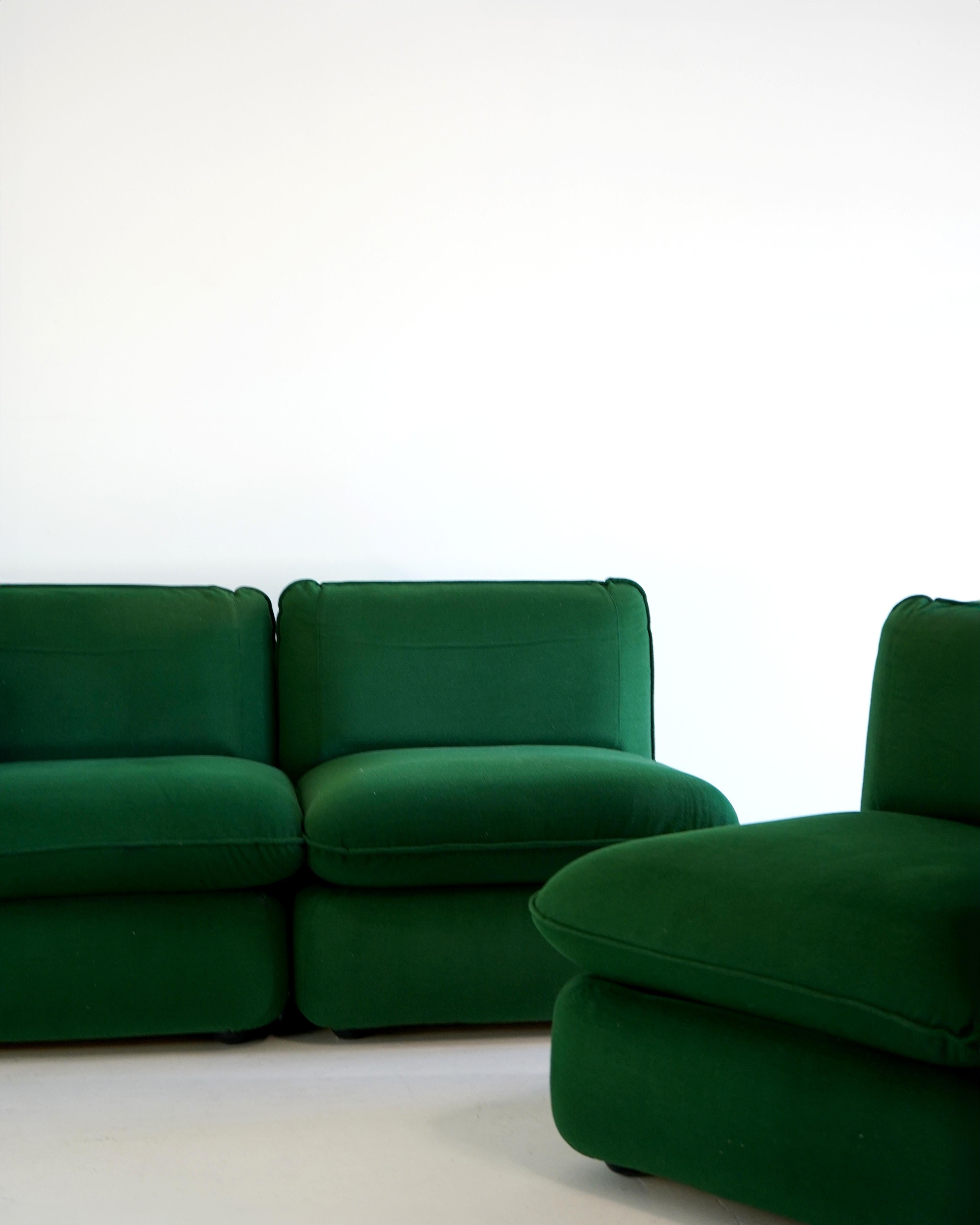 Modern Modular 3 - Seat Sofa in Green Chenille, IPE Cavalli, Italy For Sale