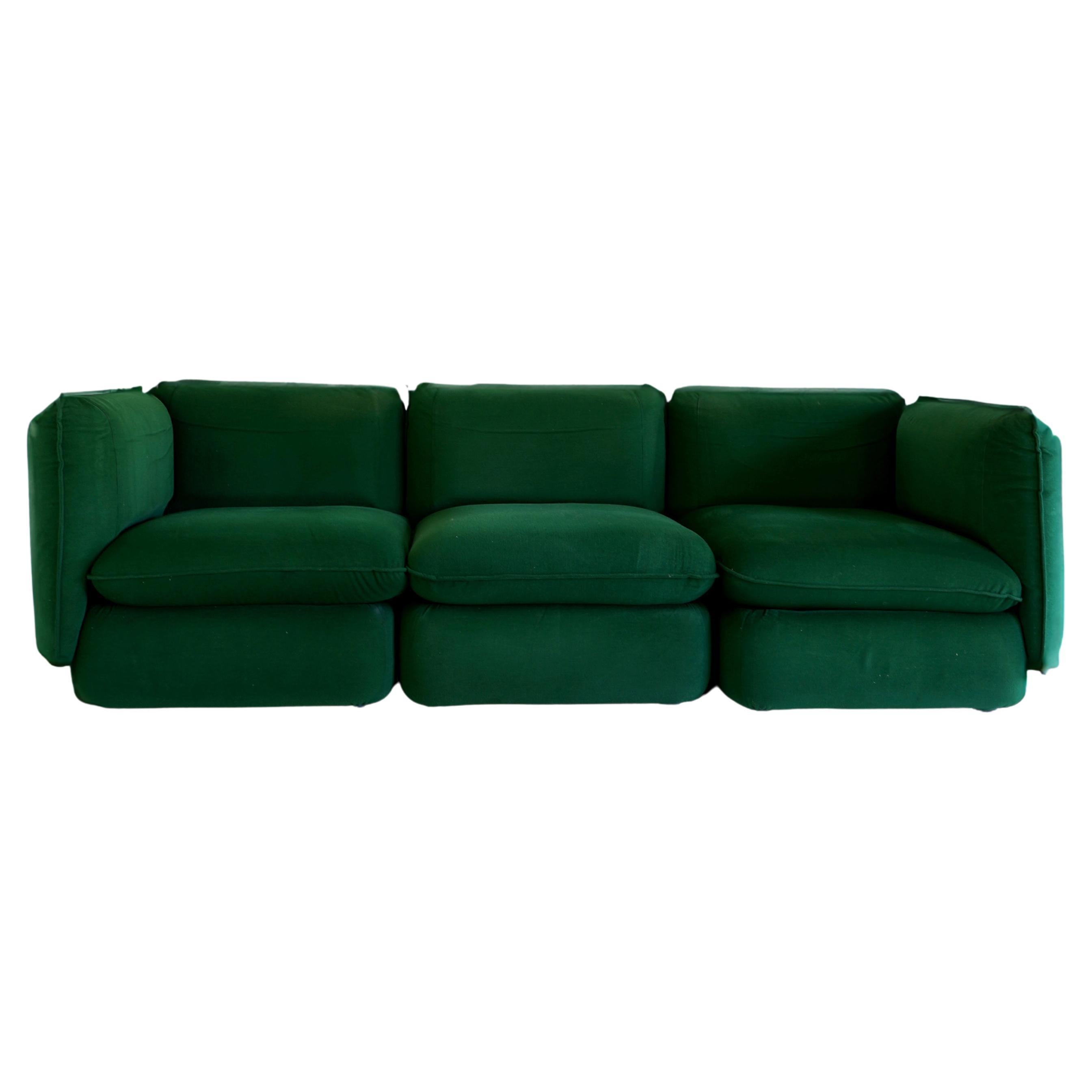 Modular 3 - Seat Sofa in Green Chenille, IPE Cavalli, Italy For Sale