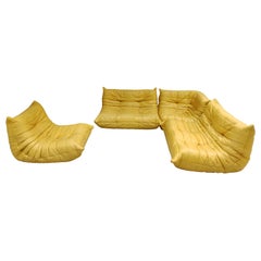 Modulares 4-tlg. Sofa aus gelbem Leder von Michel Ducaroy für Ligne Roset