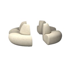 Modular 4 seater Hanabira T2 in beige plain fabric handcrafted by Murmurio