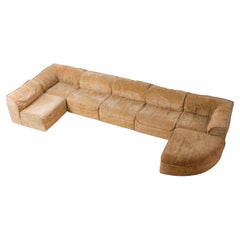 Modular 7-piece beige Italian sofa in soft velvet, 1970s