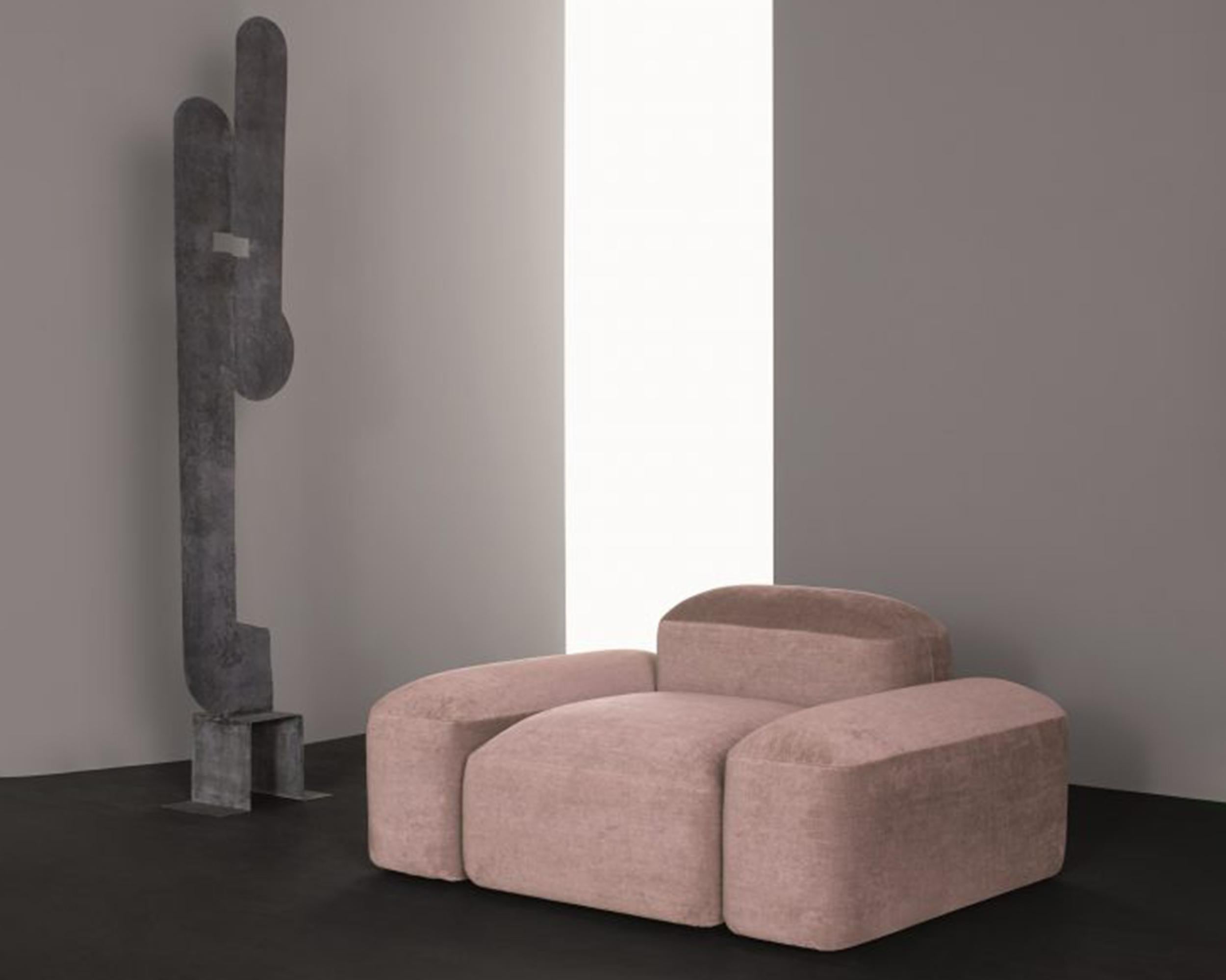 Modular and Customizable Sofa 'Lapis' E019, Blue Velvet Nobilis col.13 For Sale 4