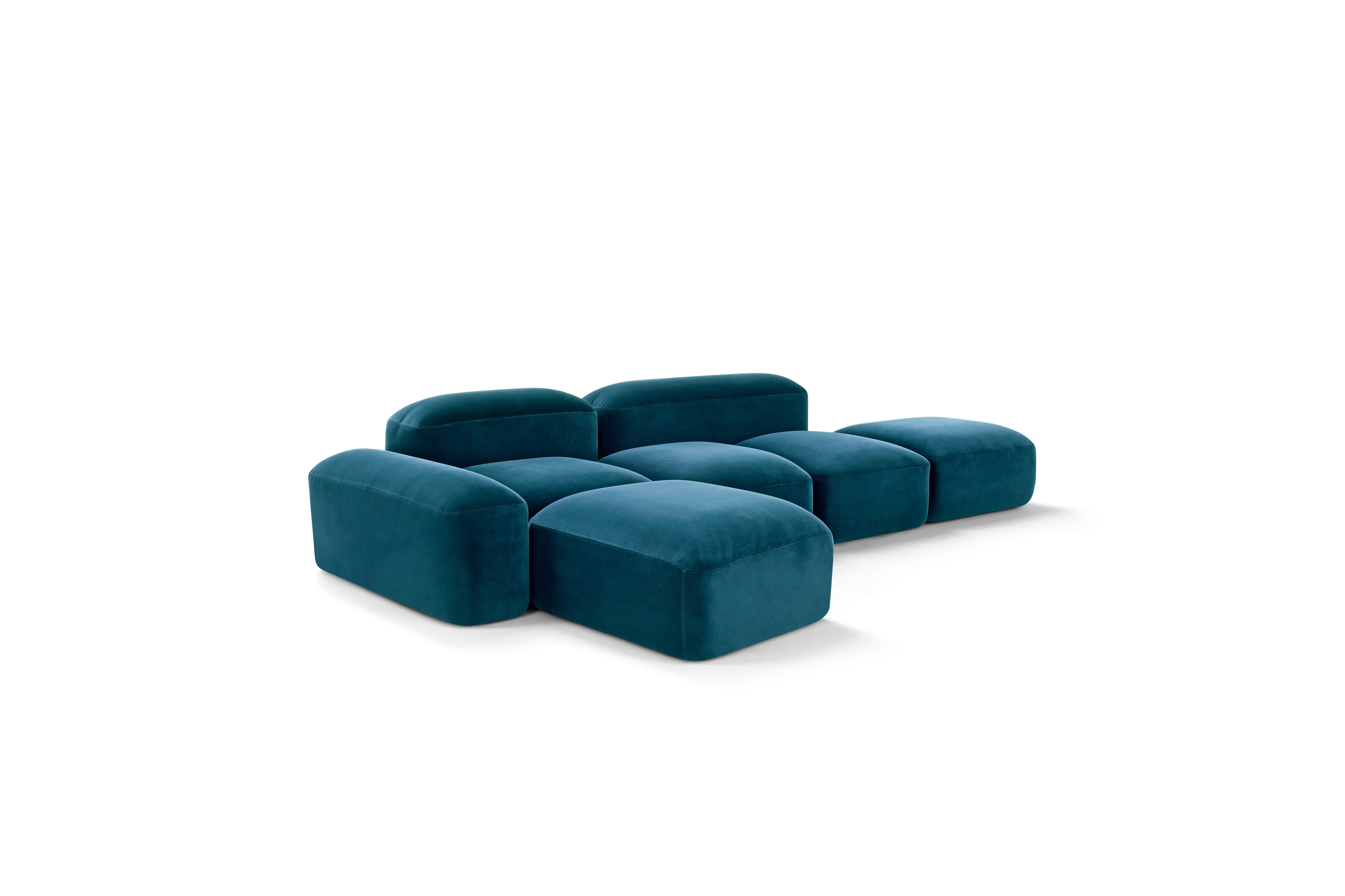 Organic Modern Modular and Customizable Sofa 'Lapis' E019, Blue Velvet Nobilis col.13 For Sale