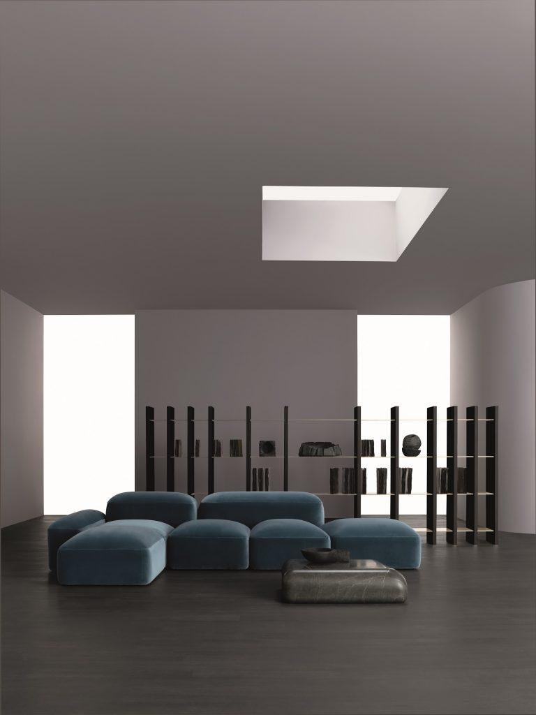 Contemporary Modular and Customizable Sofa 'Lapis' E019, Blue Velvet Nobilis col.13 For Sale