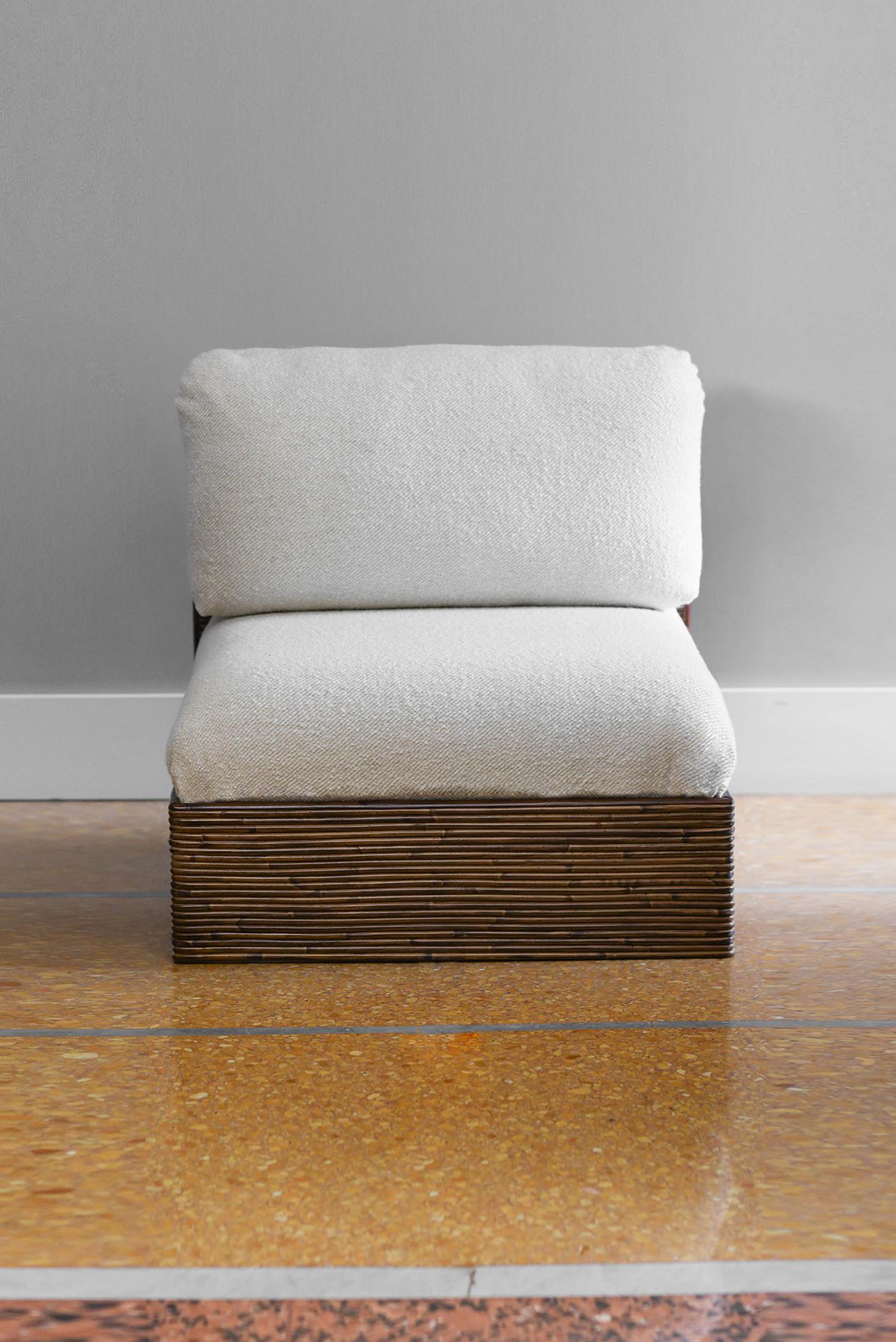 Italian Modular bamboo sofa Molto Editions complete with cushions in Dedar fabric For Sale