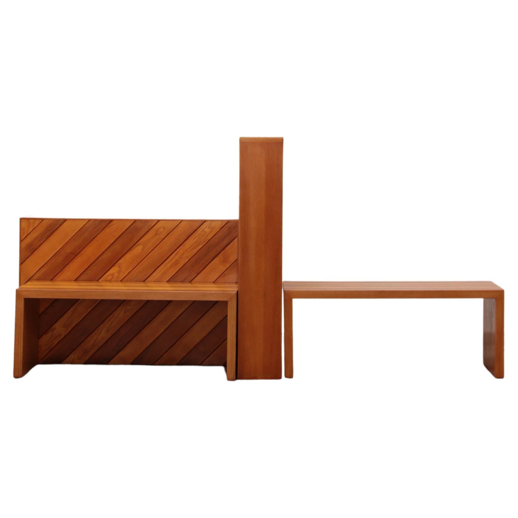 Italian Modernist Pine Bench & Table Set by Charlotte Perriand, 1960s, Set  of 3 for sale at Pamono