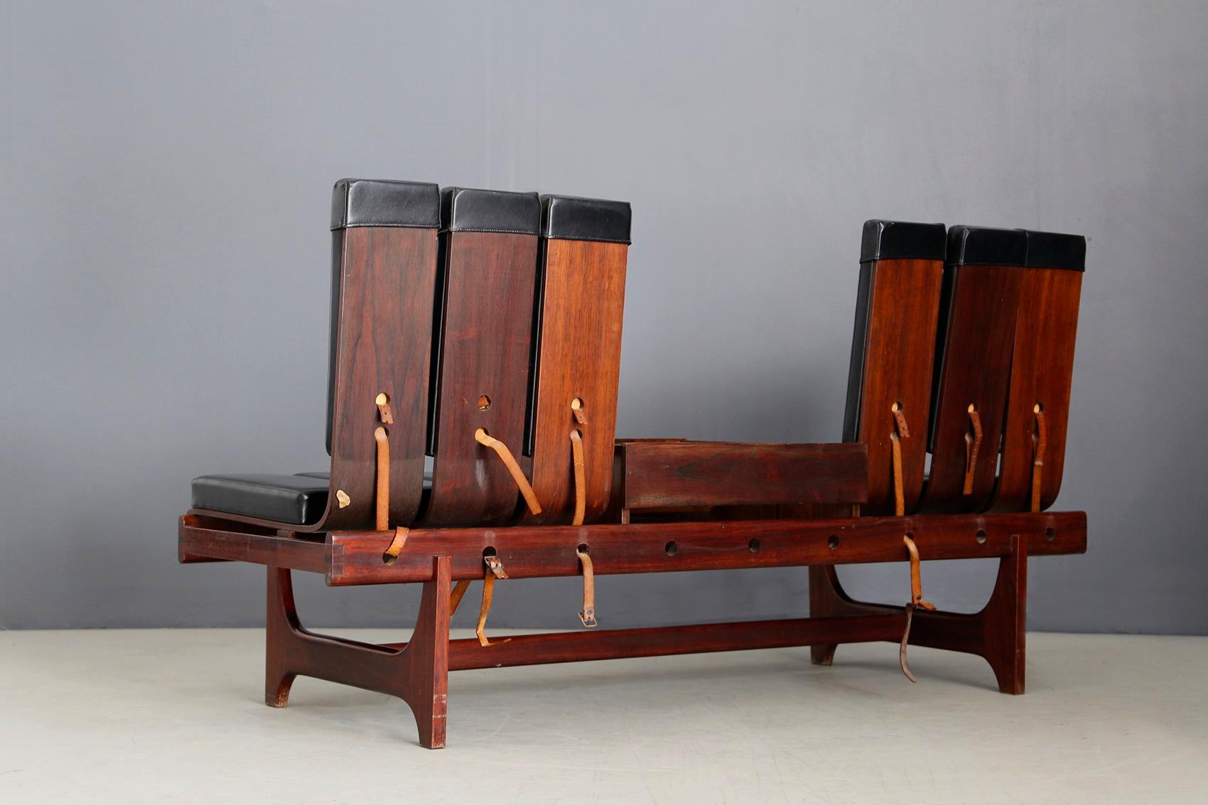 Modular Bench by Barovero Torino in Rosewood and Black Leather, Label 1955 5