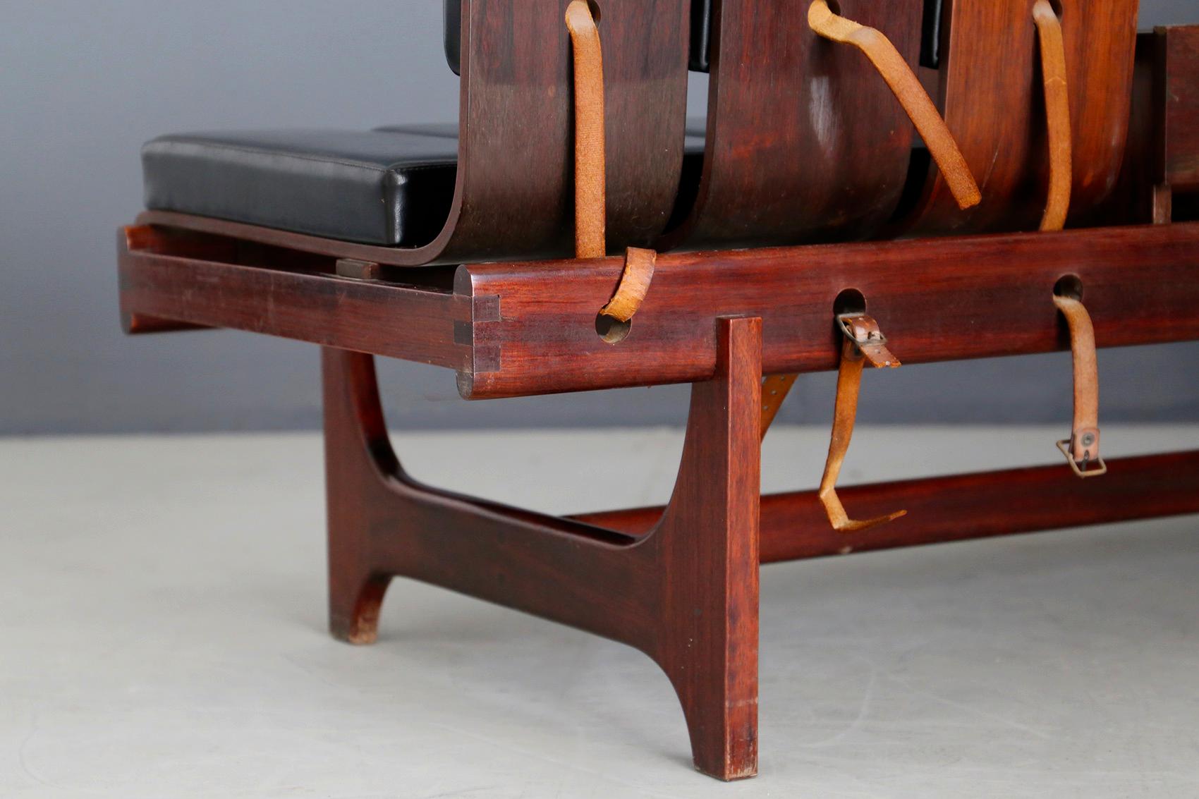 Modular Bench by Barovero Torino in Rosewood and Black Leather, Label 1955 6