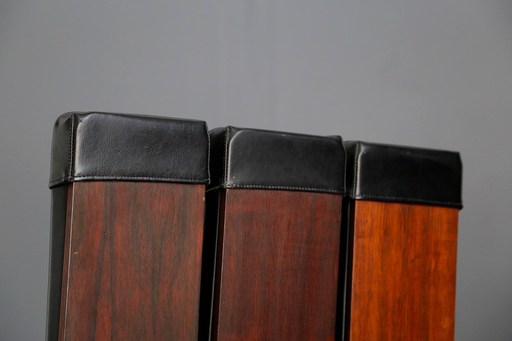 Mid-20th Century Modular Bench by Barovero Torino in Rosewood and Black Leather, Label 1955