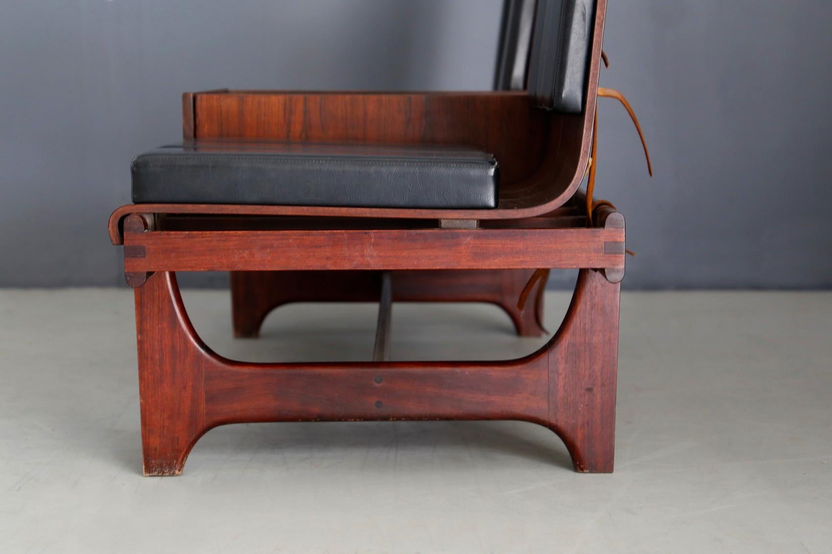 Modular Bench by Barovero Torino in Rosewood and Black Leather, Label 1955 3