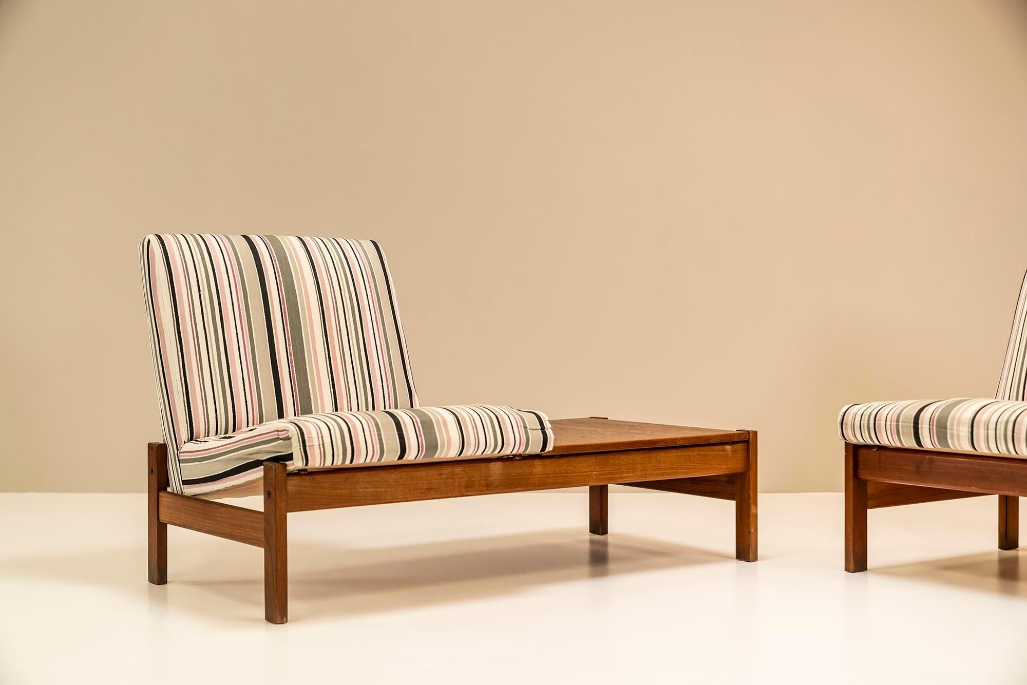 Mid-Century Modern Modular Bench Set in Teak and Original Upholstery, Italy, 1960s For Sale