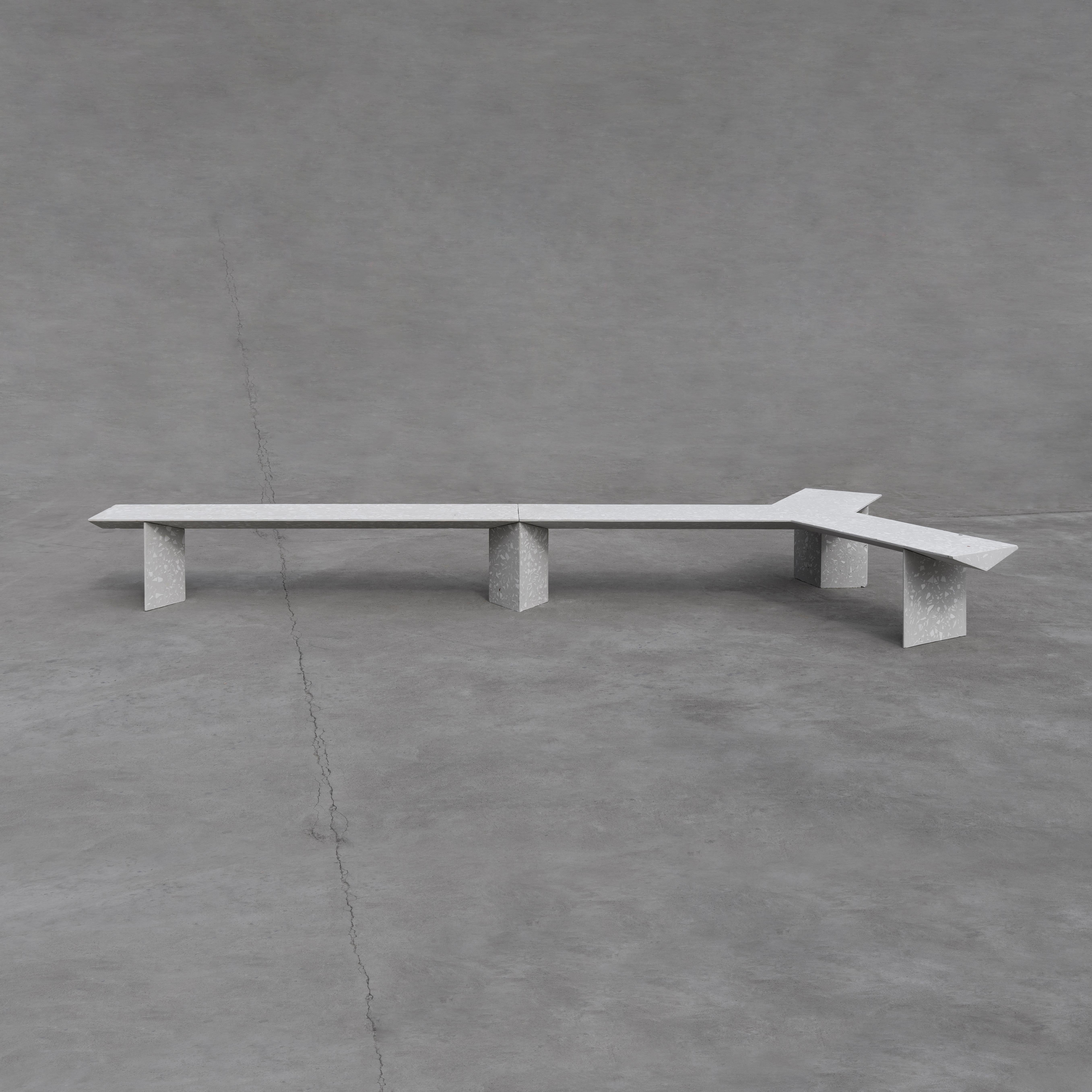LIANG: Modular benches by Bentu Design

Concrete and ceramic waste / Terrazzo
Measures: 2045 × 1700 × 445 mm + 2000 x 400 x 445 mm
350 kg
Outdoor use: OK

Assemble several modules (LIANG 1 and LIANG 2) to create a sculptural