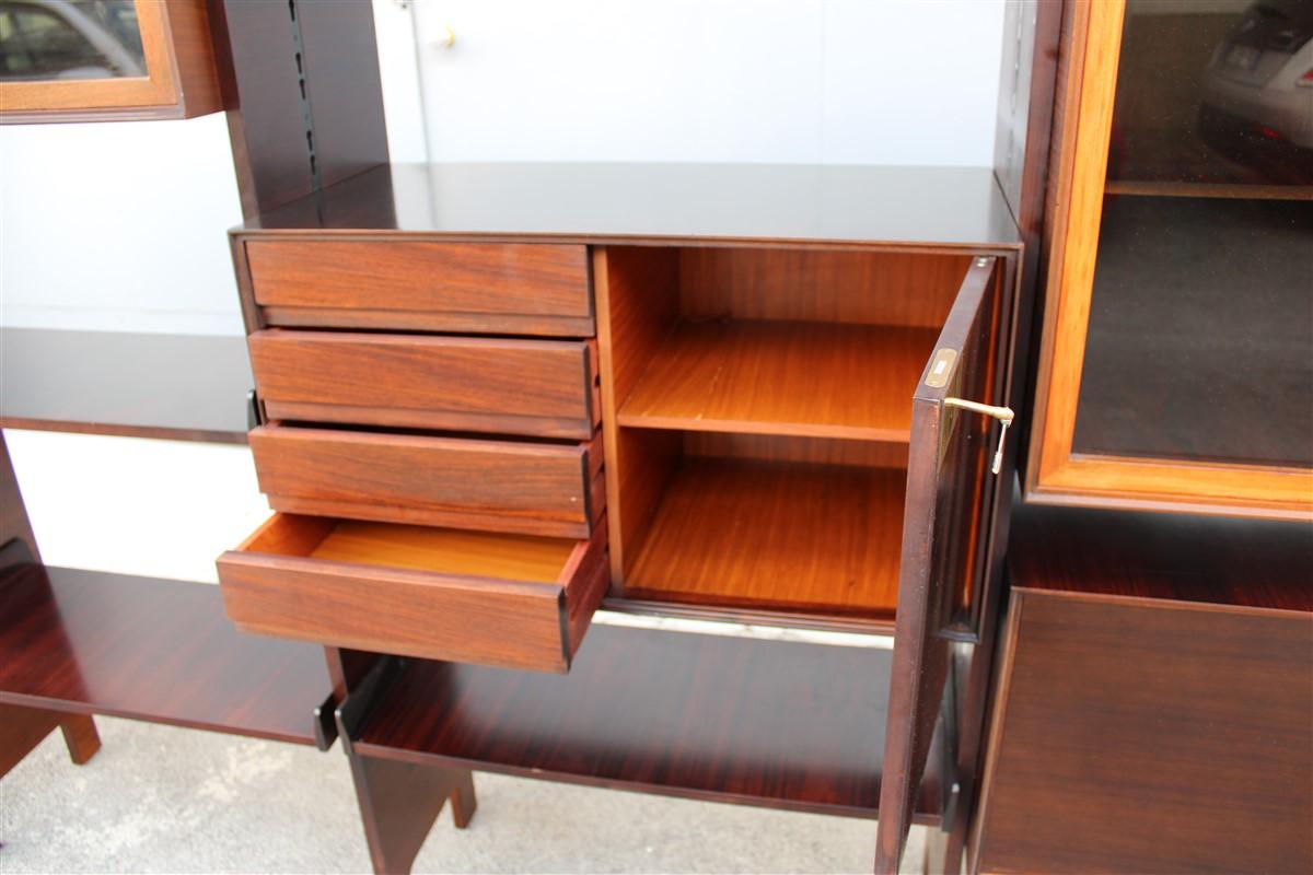 Modular Bookcases Vittorio Dassi Midcentury Italian Design Brown Wood 4