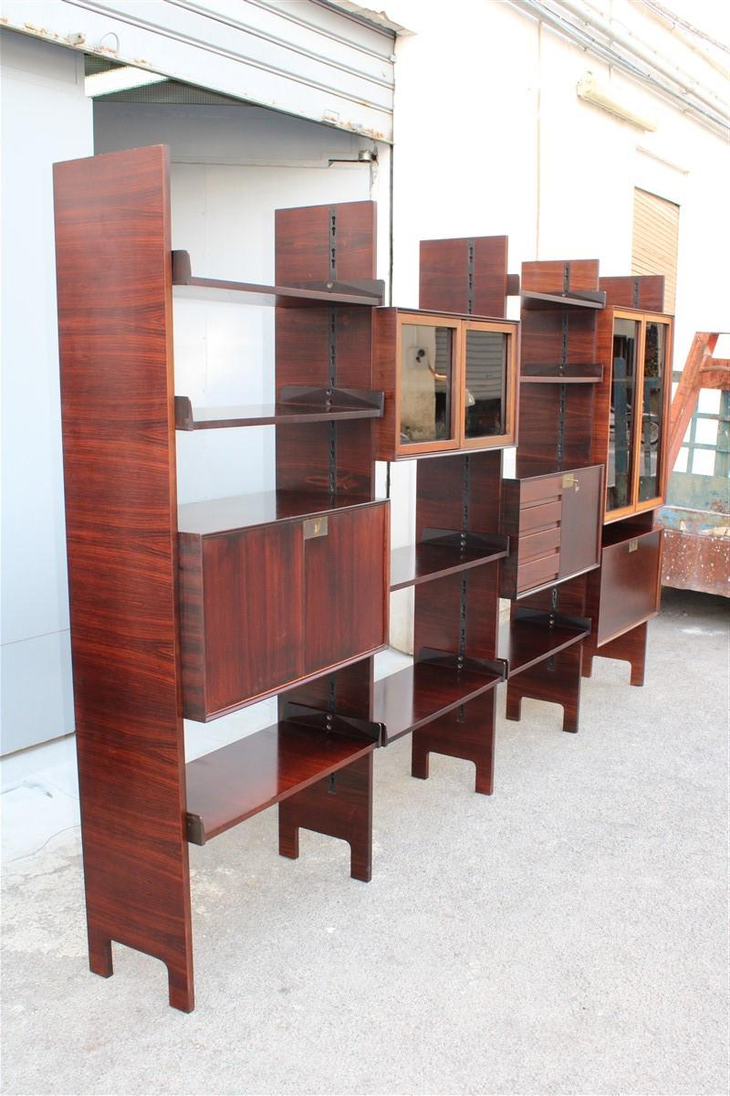 Modular Bookcases Vittorio Dassi Midcentury Italian Design Brown Wood 9