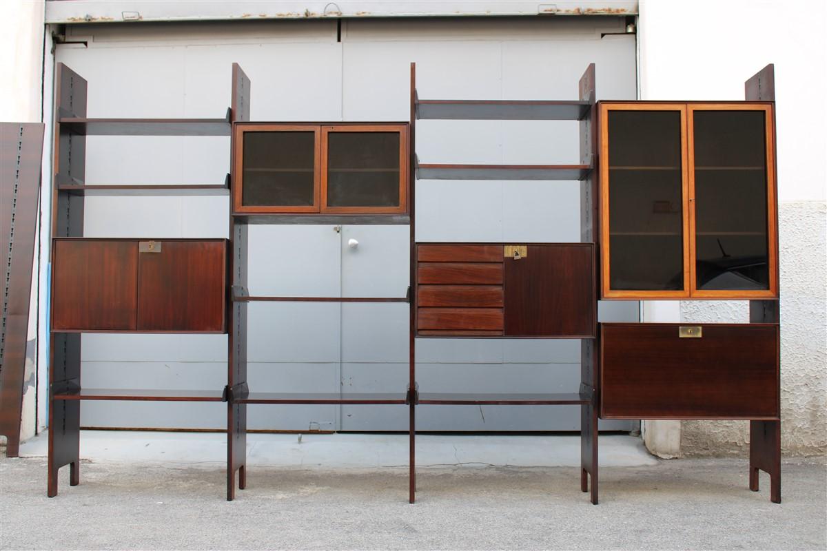Modular Bookcases Vittorio Dassi Midcentury Italian Design Brown Wood 11